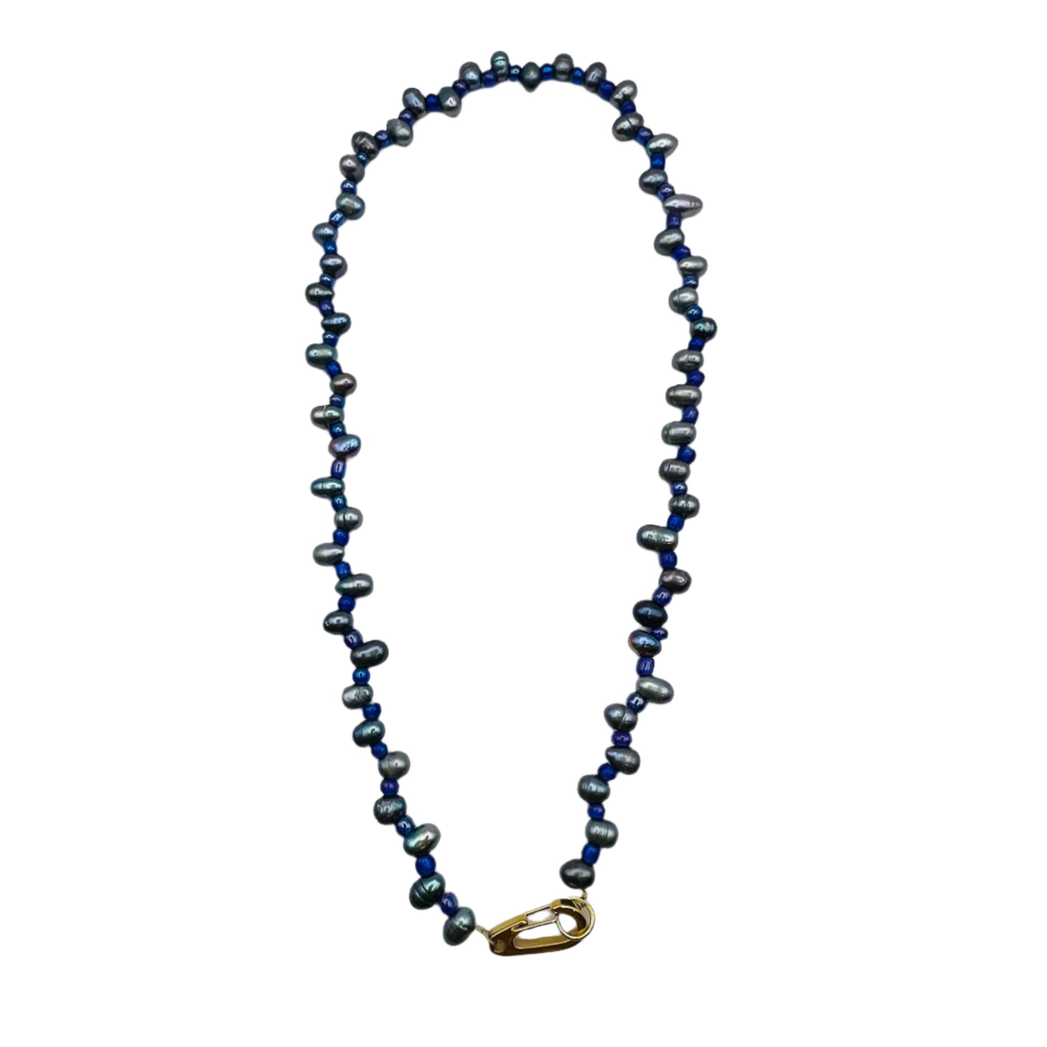 A natural pearl necklace midnight with gold-filled hardware and turquoise accent beads by HOLST+LEE