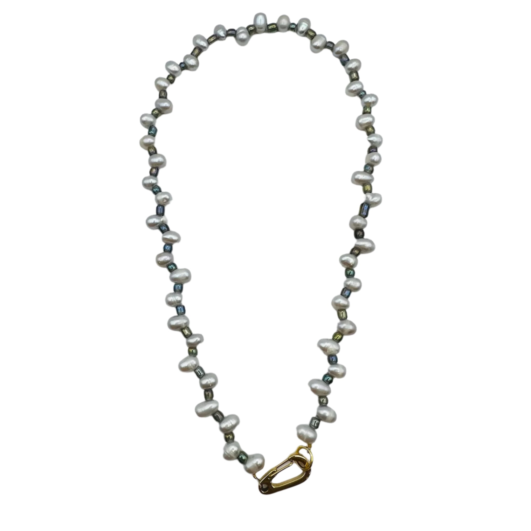 A natural pearl necklace silver with gold-filled hardware and turquoise accent beads by HOLST+LEE