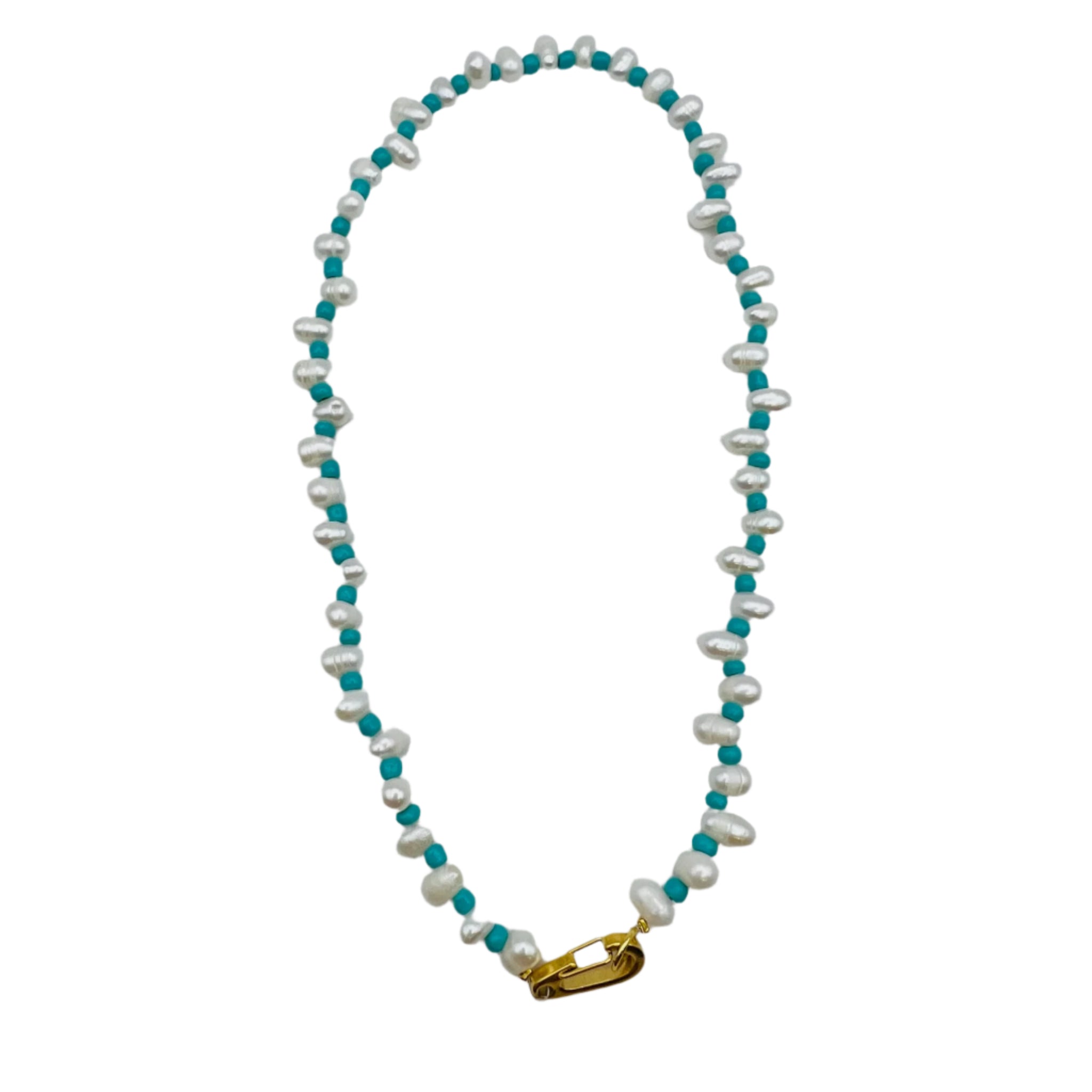 A natural pearl necklace turquoise with gold-filled hardware and turquoise accent beads by HOLST+LEE