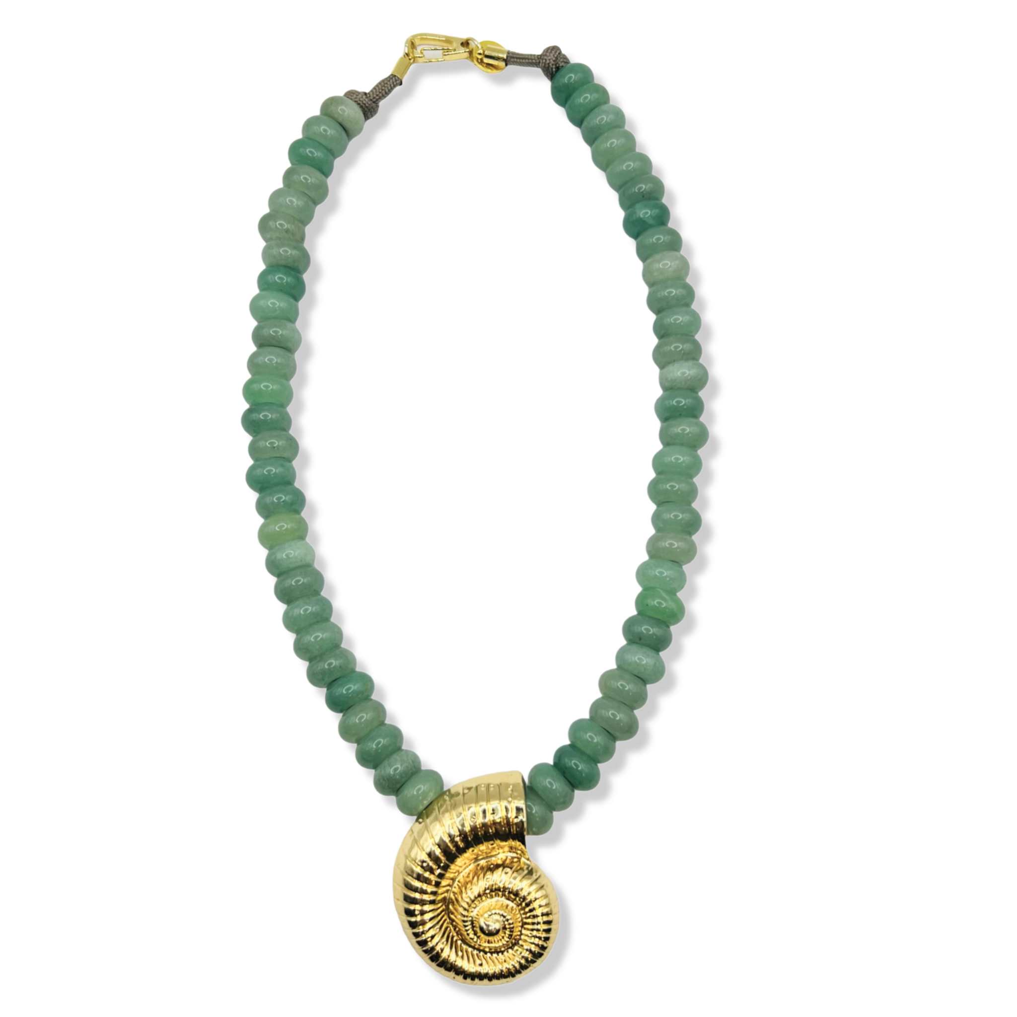 Jade semi-precious beads with large gold shell pendant by HOLST+LEE
