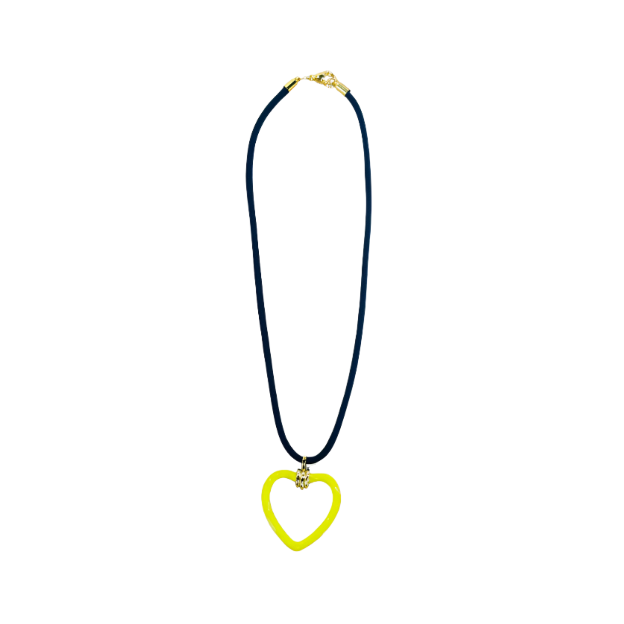 Navy colored paracord necklace with  gold-filled and neon yellow enamel heart-shaped charm by HOLST+LEE