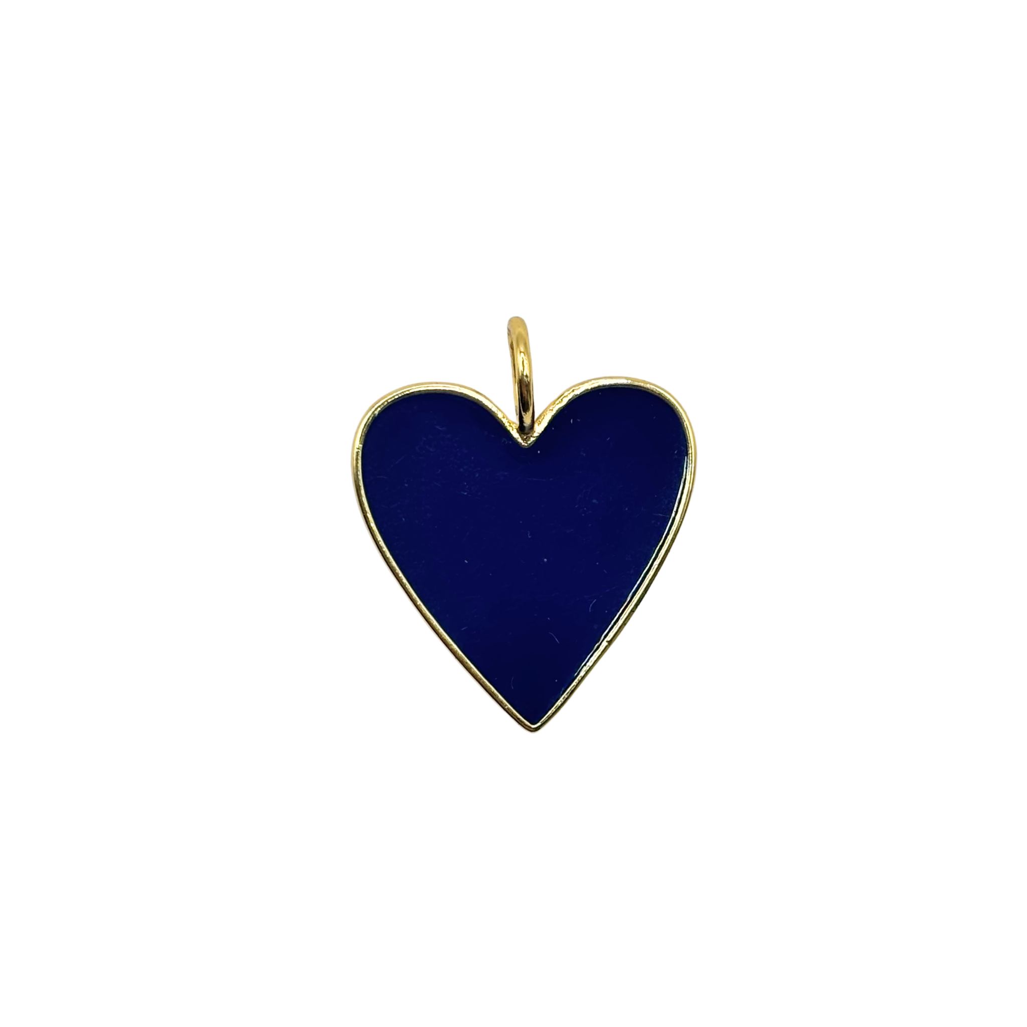 Gold-rimmed navy enamel heart charm with smooth polished face by HOLST+LEE