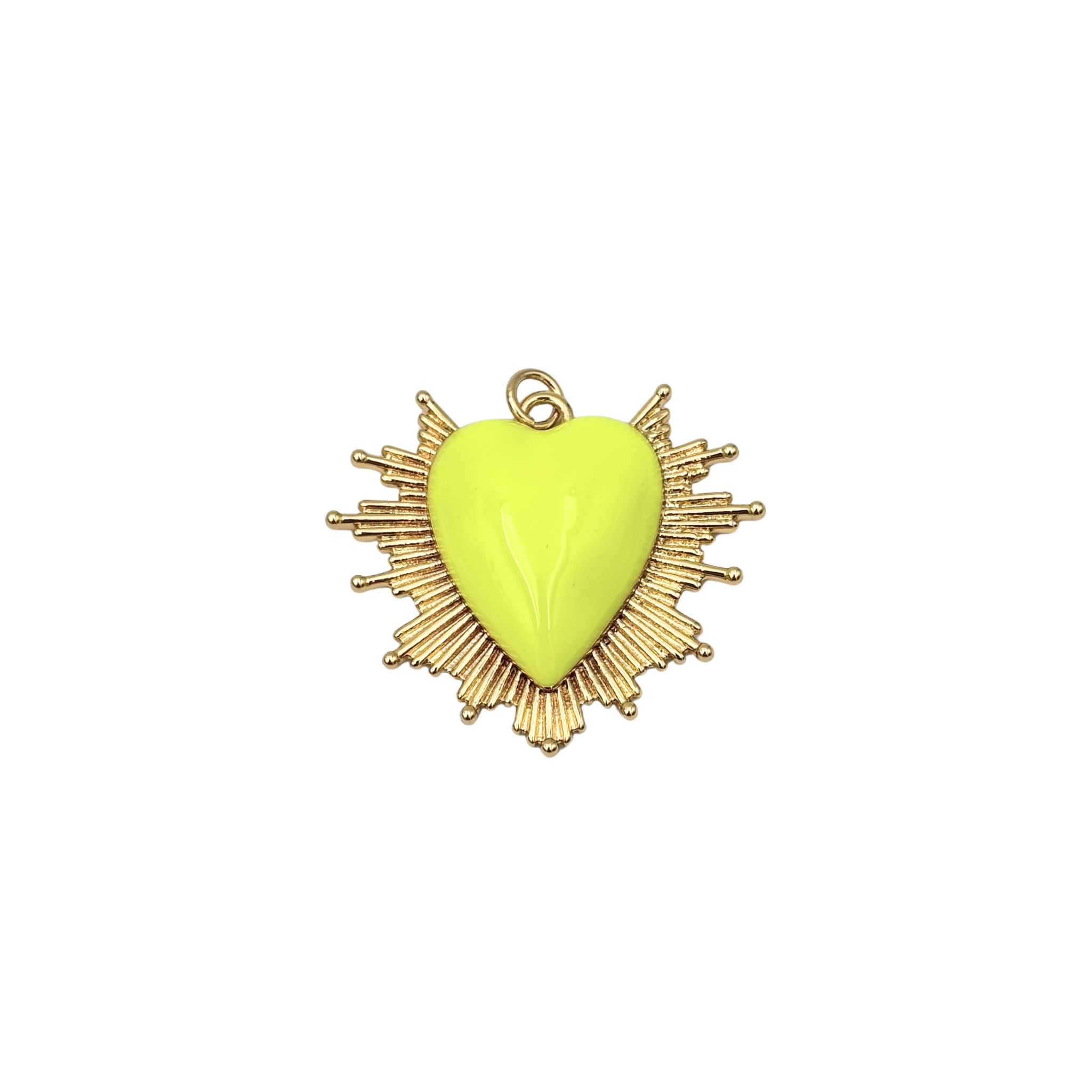 Neon Yellow enamel sacred heart charm with heart and ball-tipped sunburst rays by HOLST+LEE