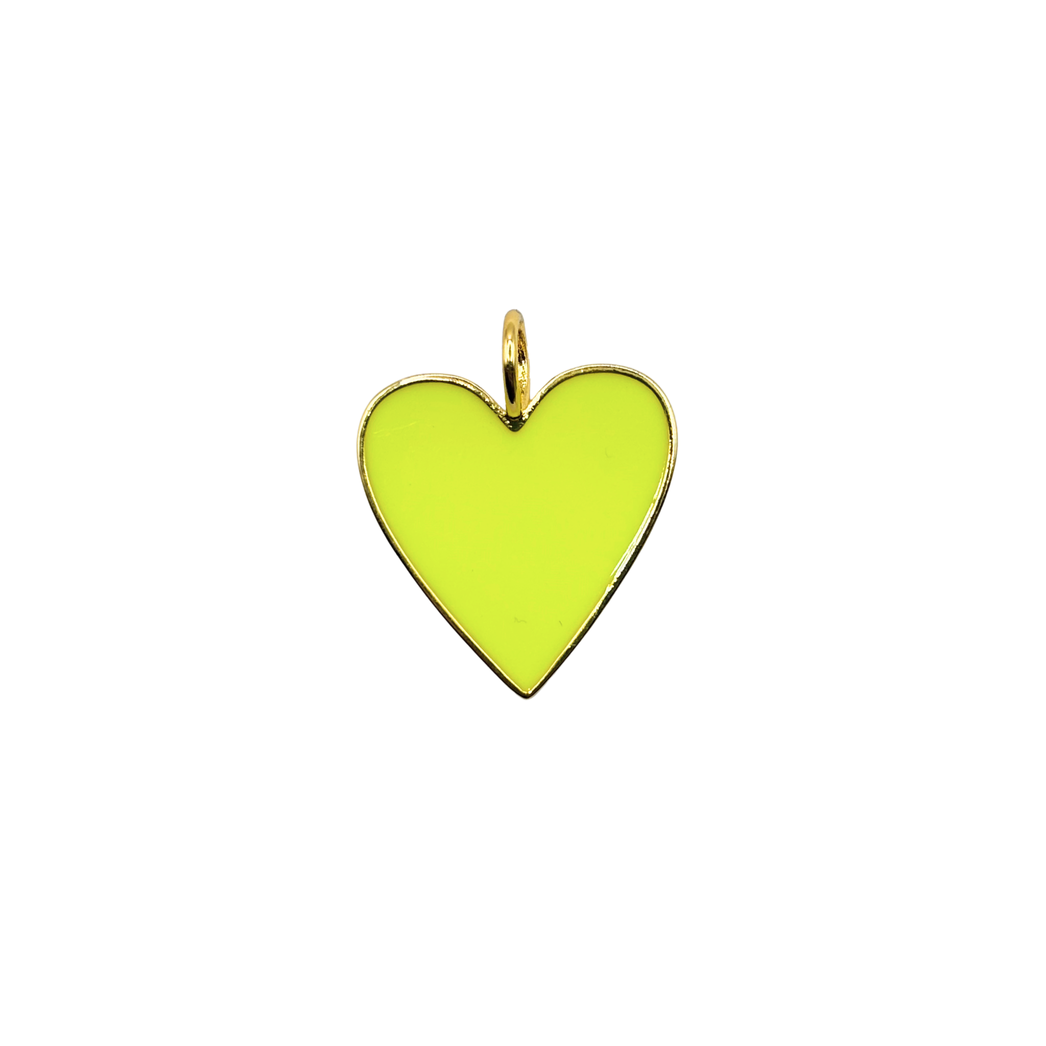 Gold-rimmed neon yellow enamel heart charm with smooth polished face by HOLST+LEE