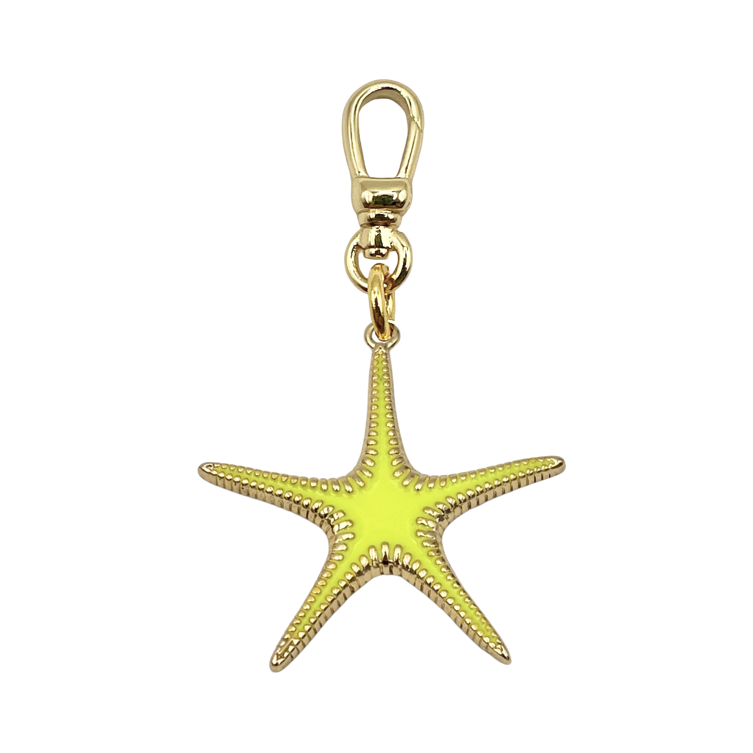 Large neon yellow and gold starfish pendant with gold charm clip by HOLST+LEE