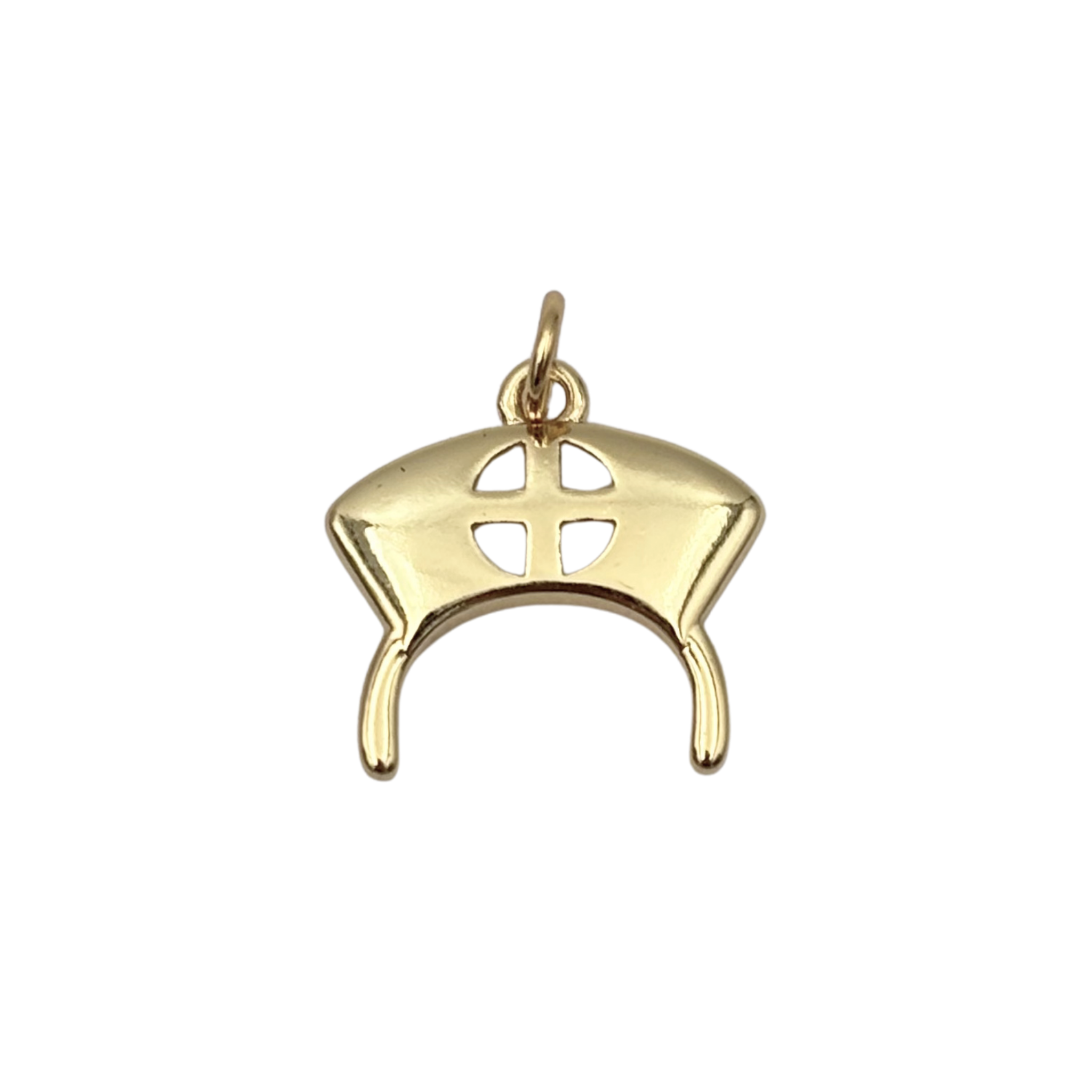 Polished gold traditional nurse cap charm pendant with cross and window cutout details by HOLST+LEE