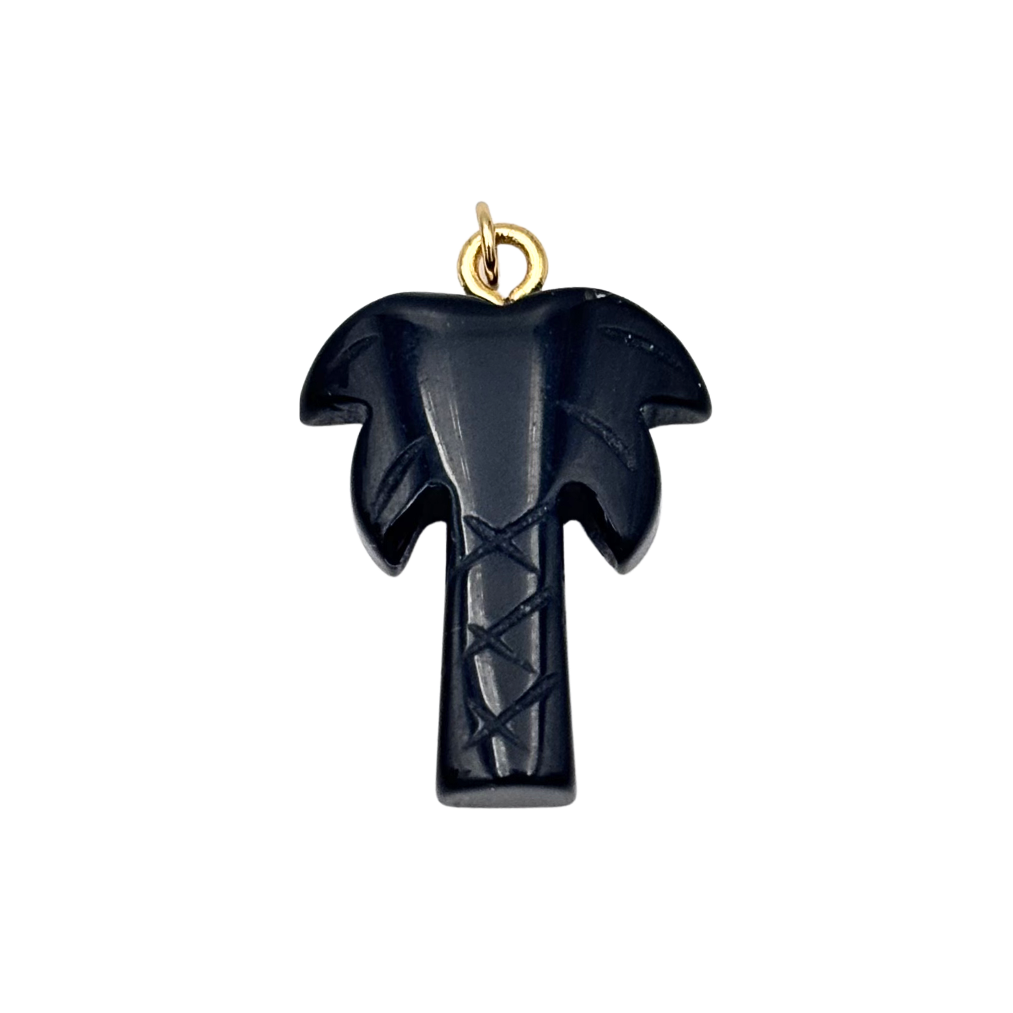 Obsidian black carved palm charm with polished stone finish by HOLST+LEE