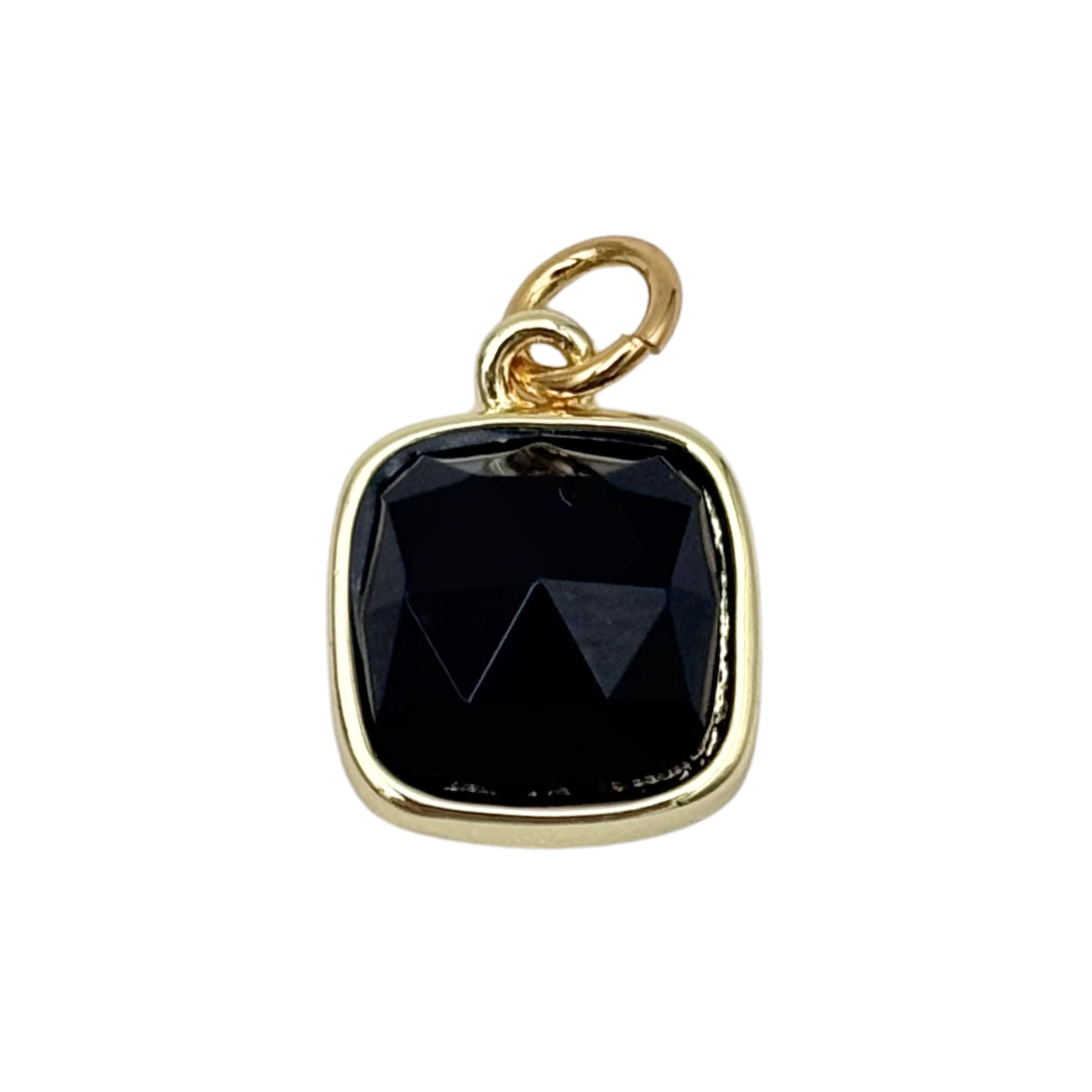 Gold cushion-bezel pendant with faceted Obidian stone by HOLST+LEE