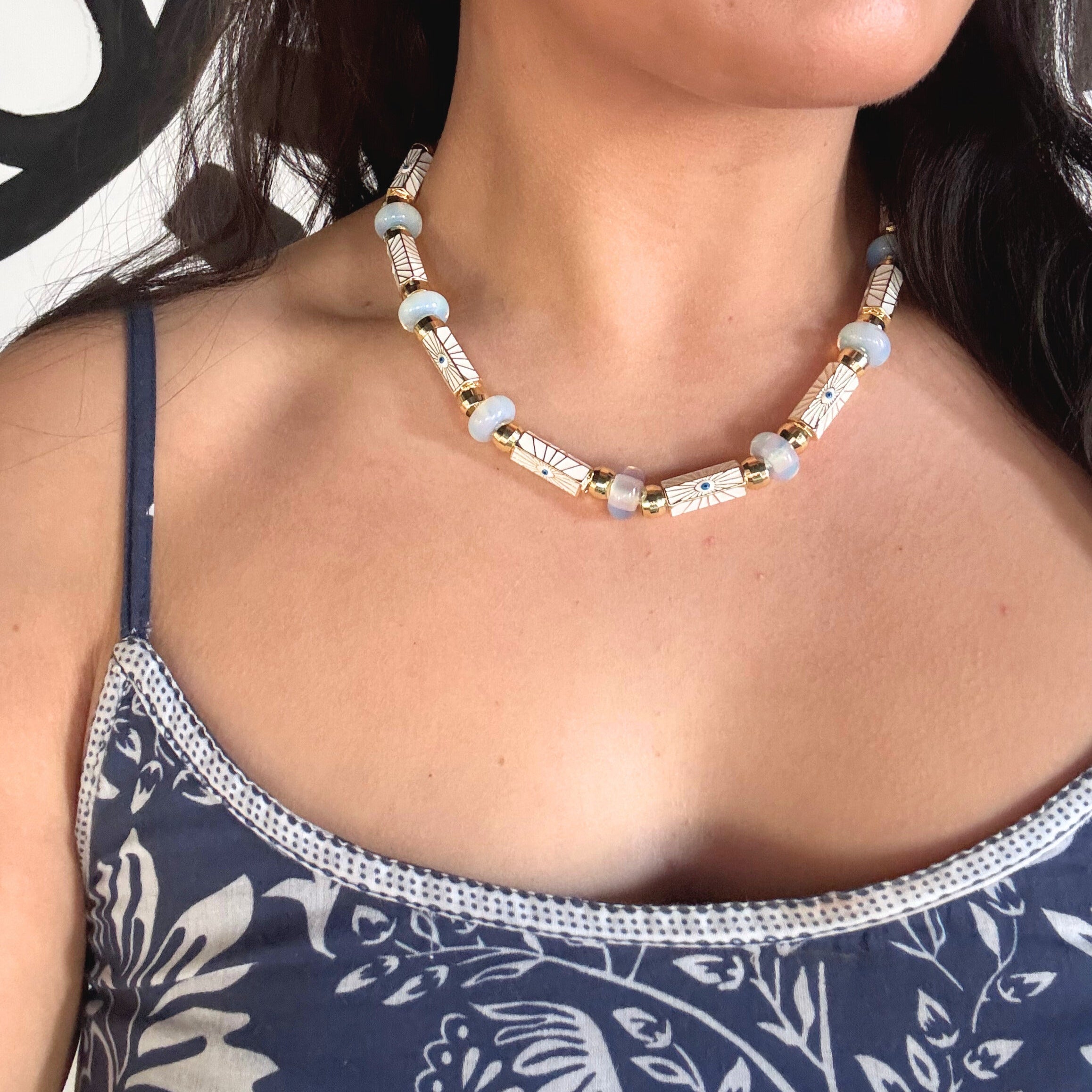 Opal Evil Eye Beaded Necklace 
