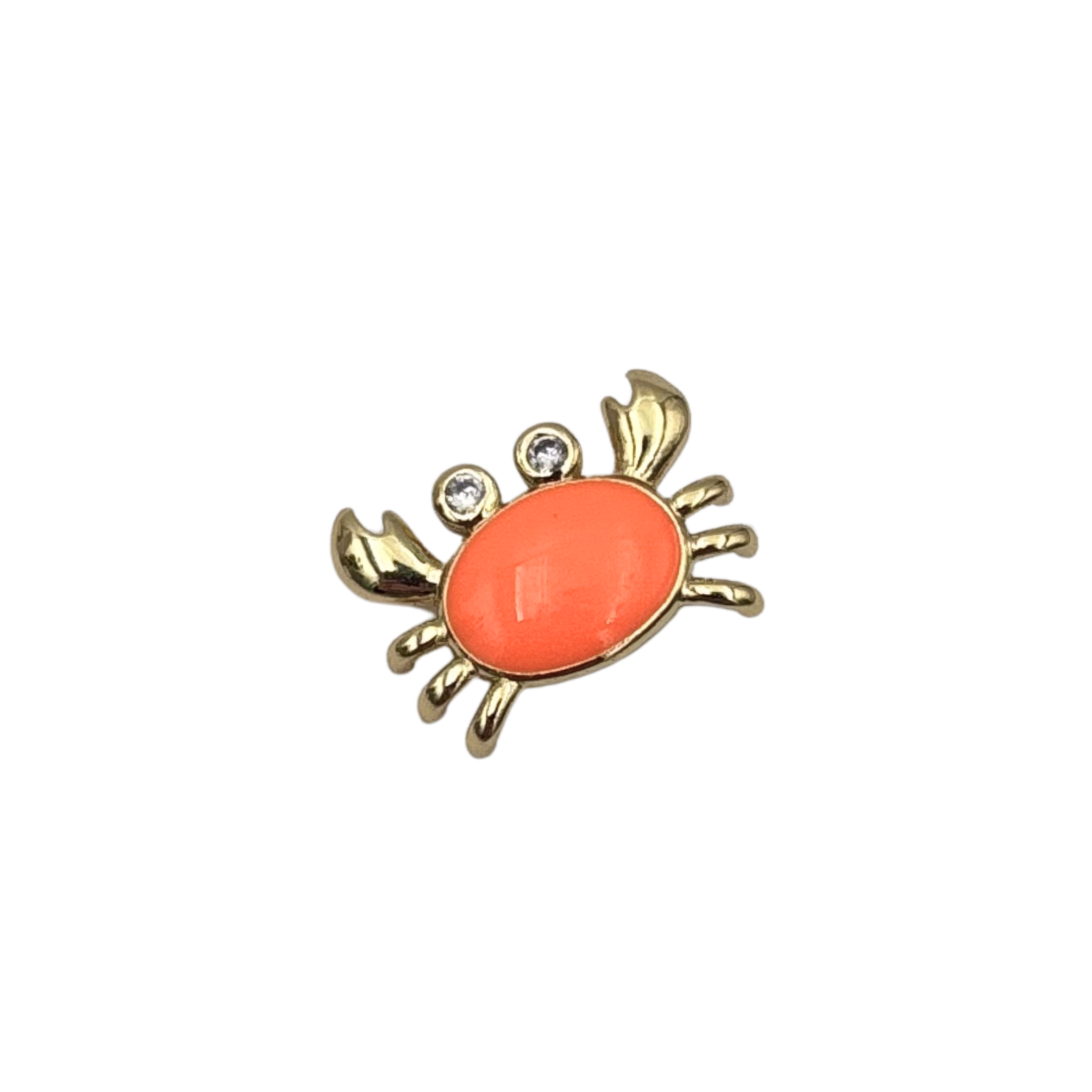 Gold crab charm pendant with orange enamel and rhinestone eyes by HOLST+LEE