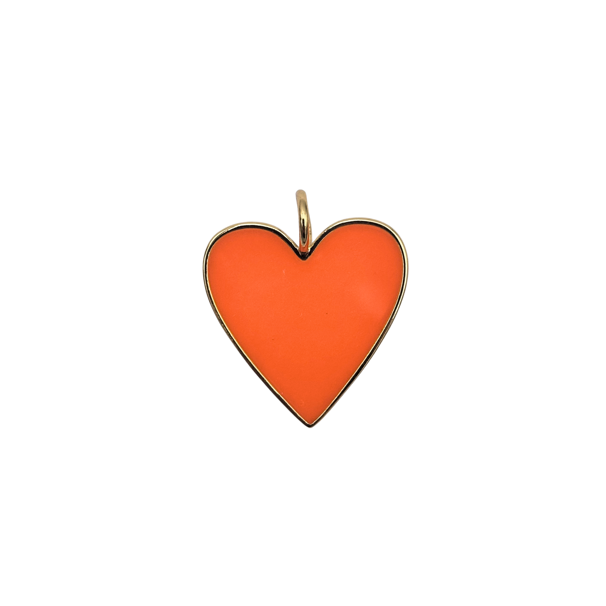 Gold-rimmed orange enamel heart charm with smooth polished face by HOLST+LEE