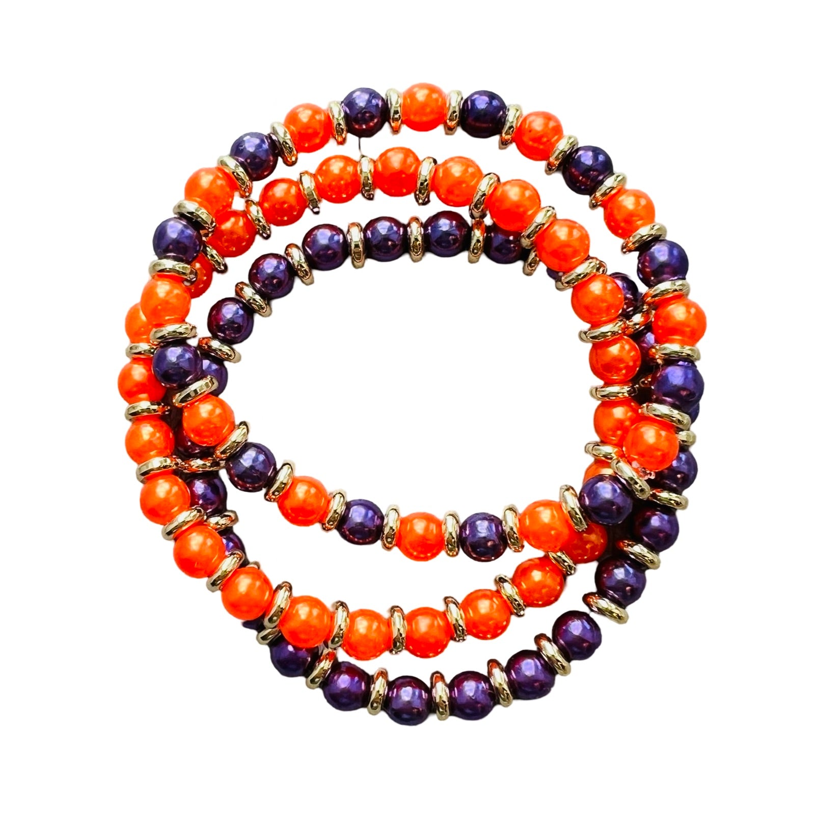 Bracelet set with a combination of orange and purple beads and gold-filled hardware by HOLST+LEE