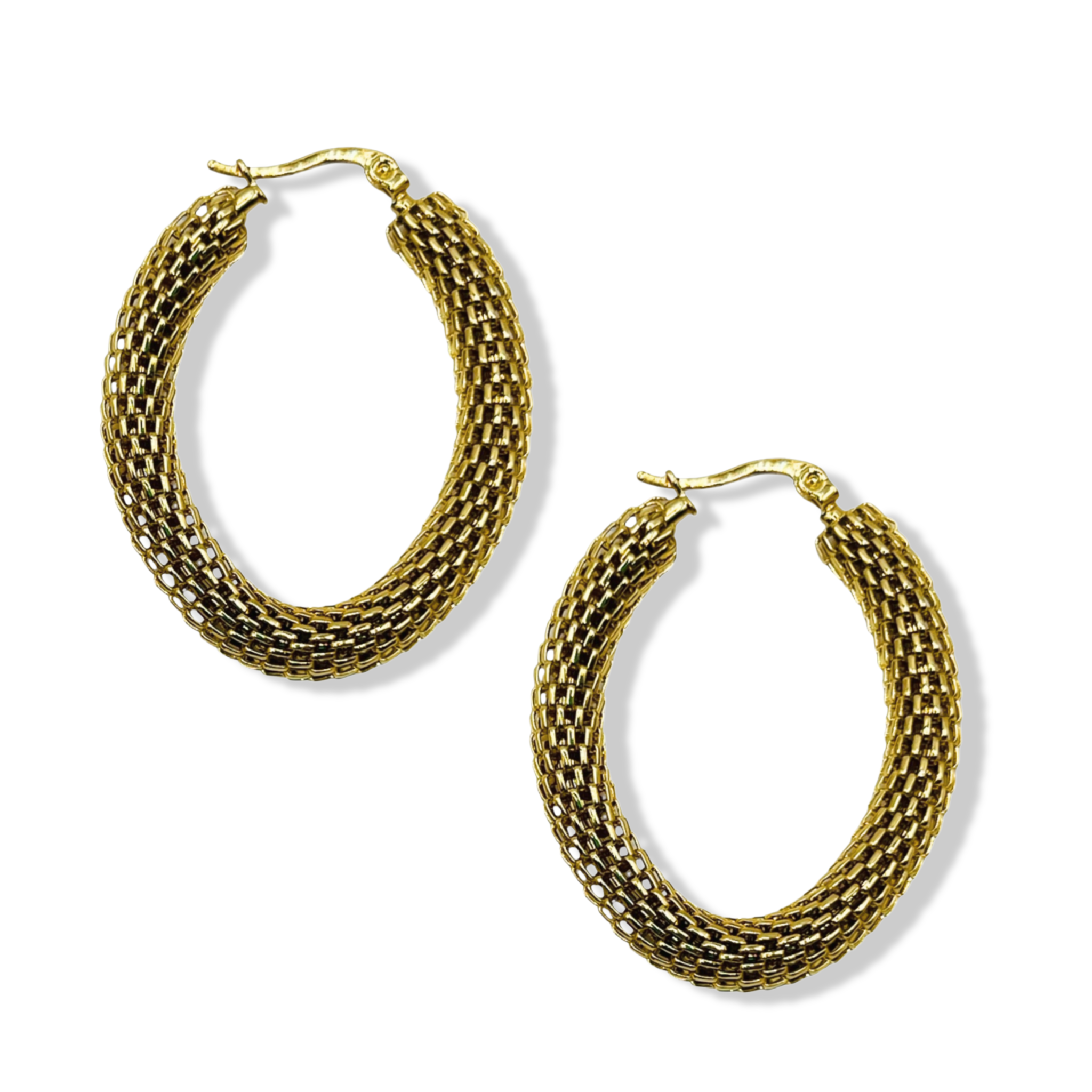 Gold woven mesh hoop earrings by HOLST+LEE