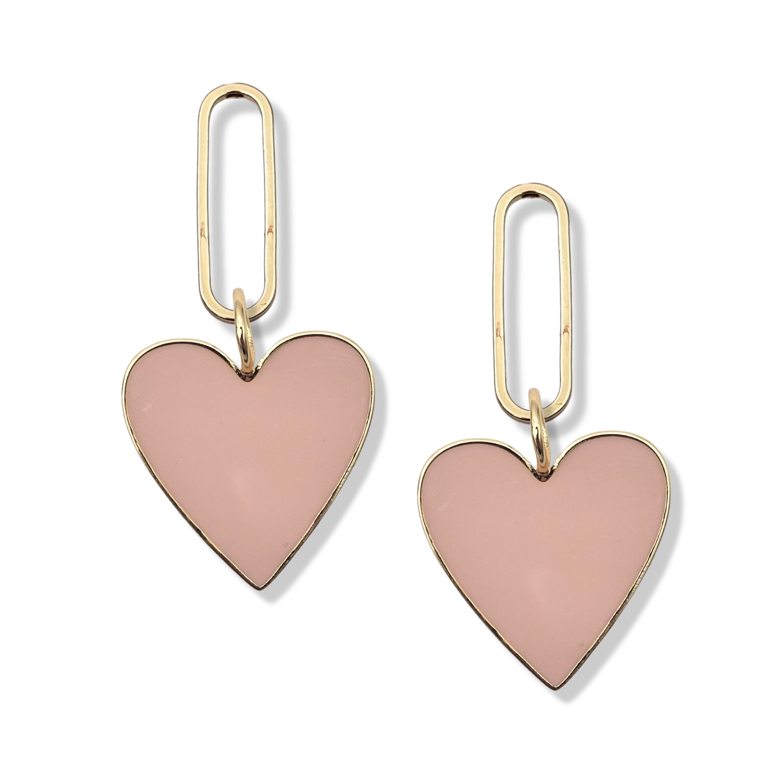 Peach enamel heart dangle earrings with gold paperclip oval link topper by HOLST+LEE