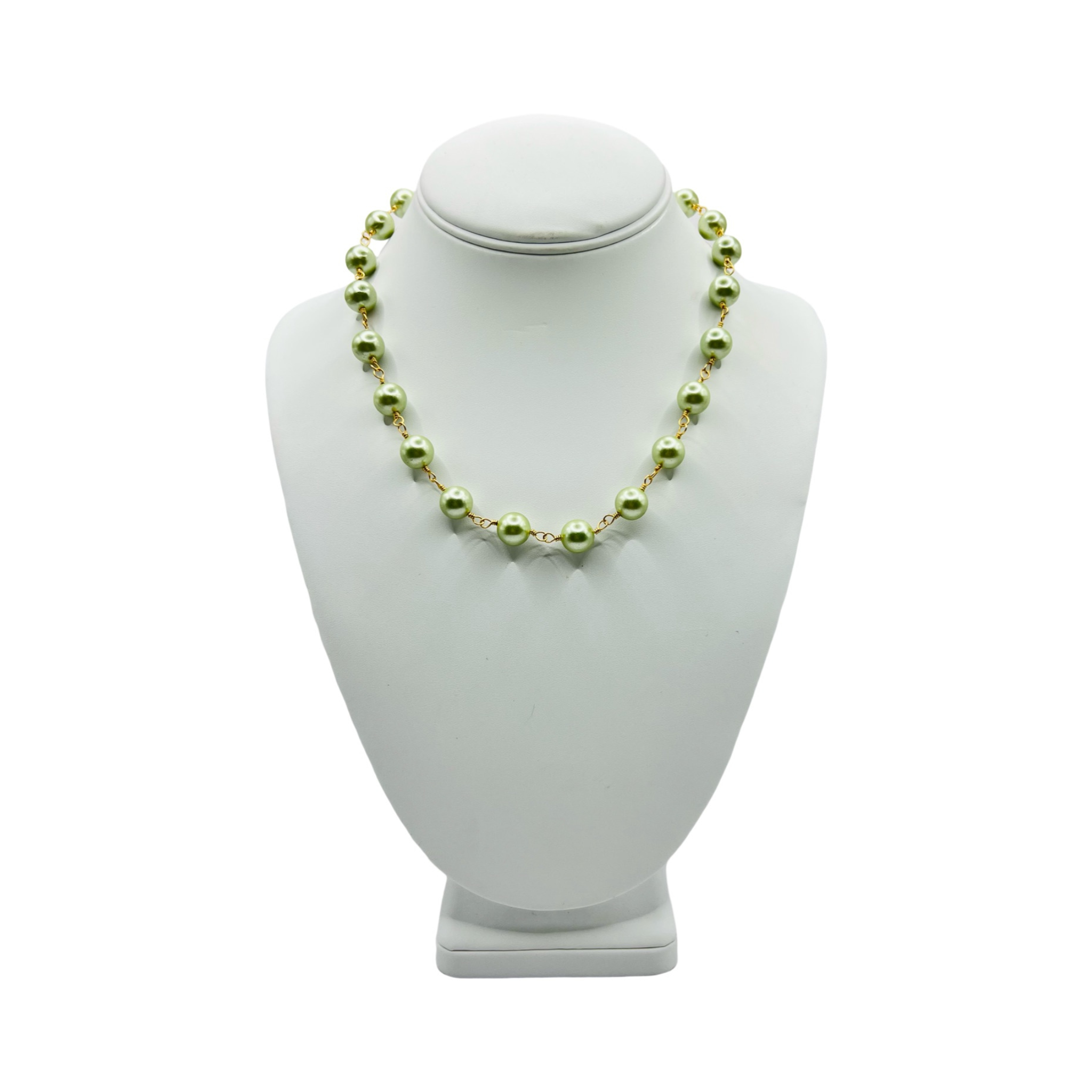 Sage green faux pearl and gold chain necklace by HOLST+LEE
