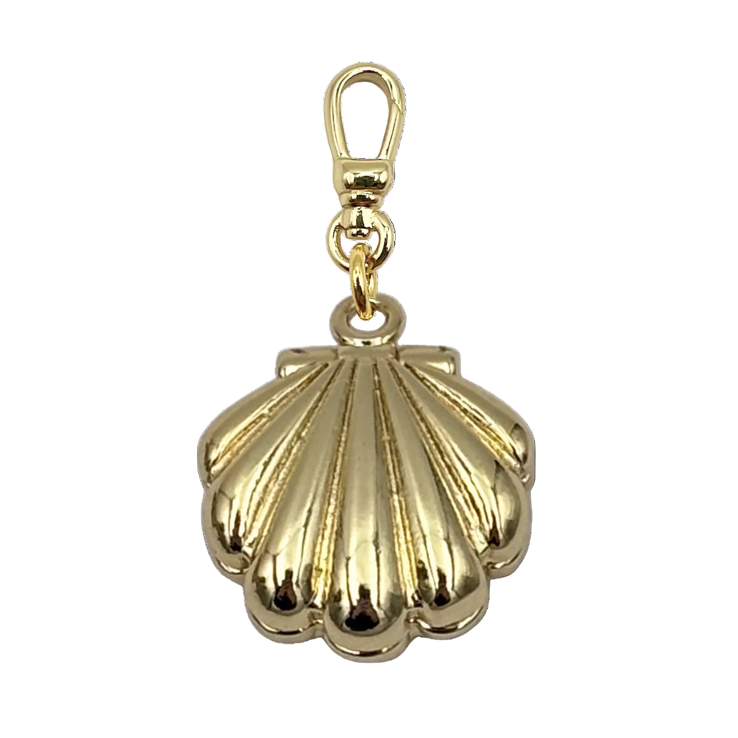 Gold shell-shaped pendant with clasp with pearl inside with gold charm clip by HOLST+LEE