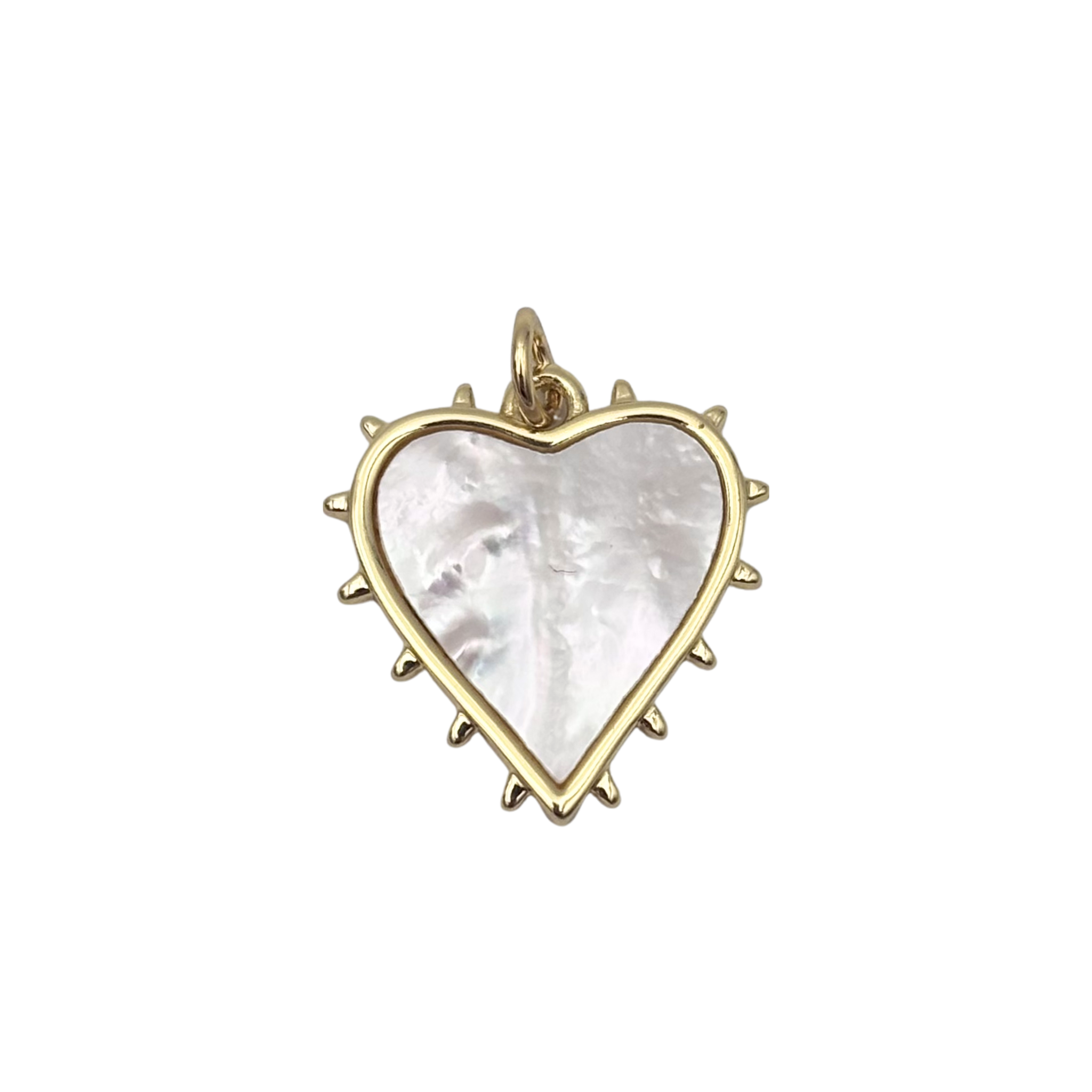 Mother of pearl heart charm with gold spiked sunburst frame by HOLST+LEE