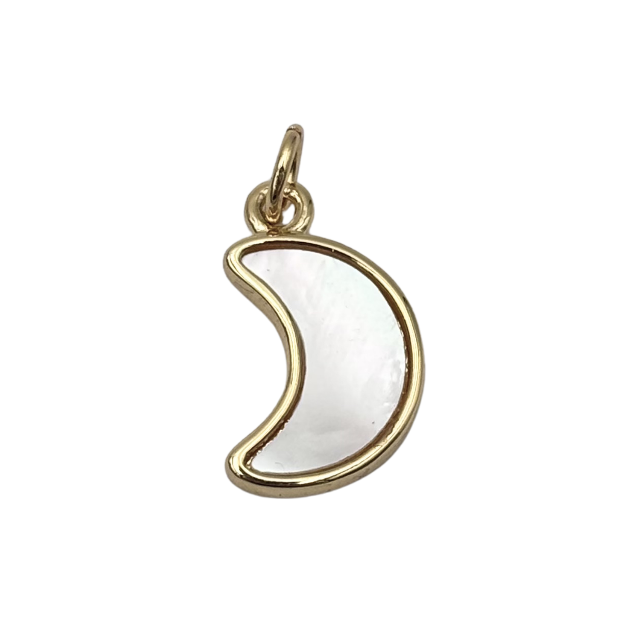 Gold outlined moon charm with mother of pearl fill by HOLST+LEE