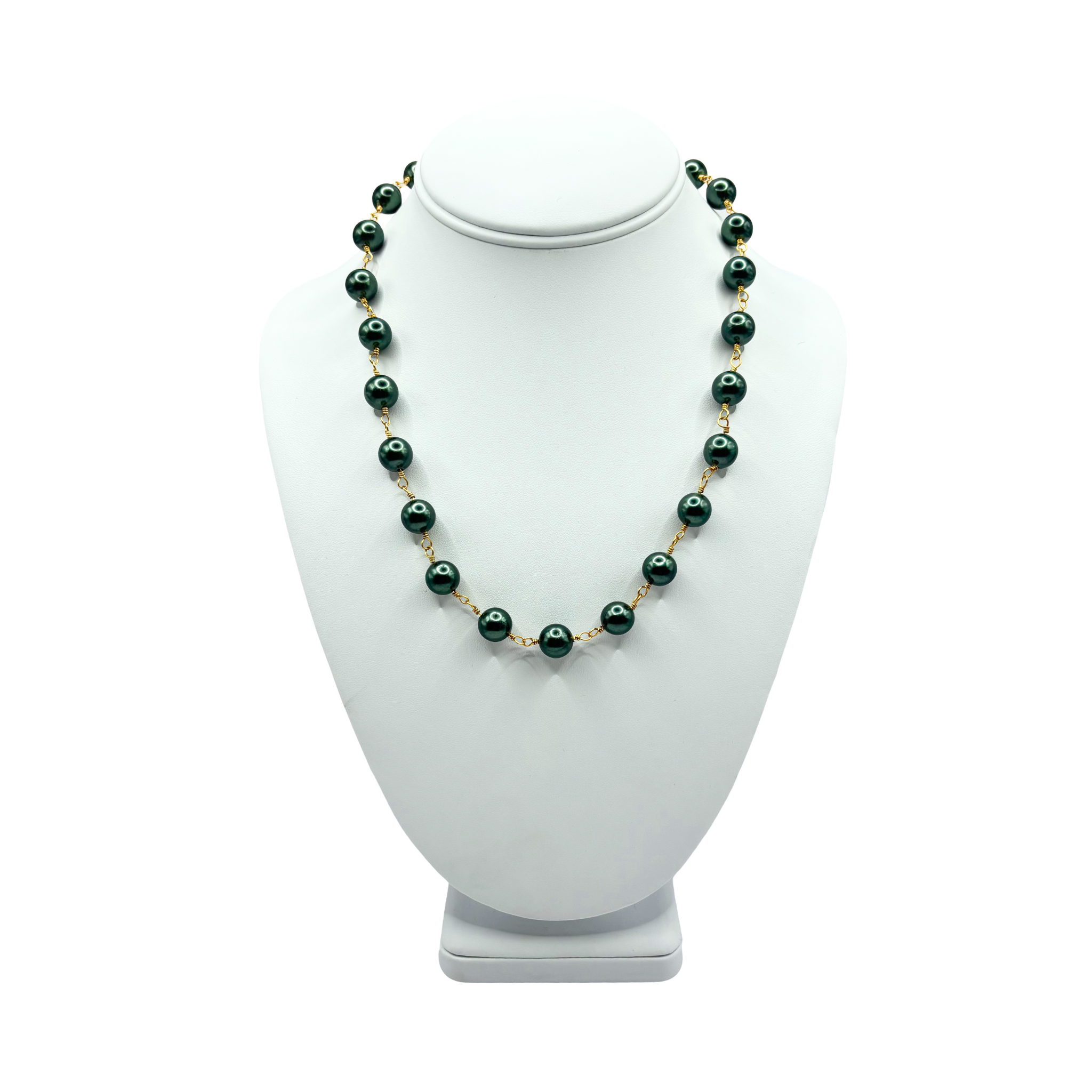 Pine green faux pearl and gold chain necklace by HOLST+LEE