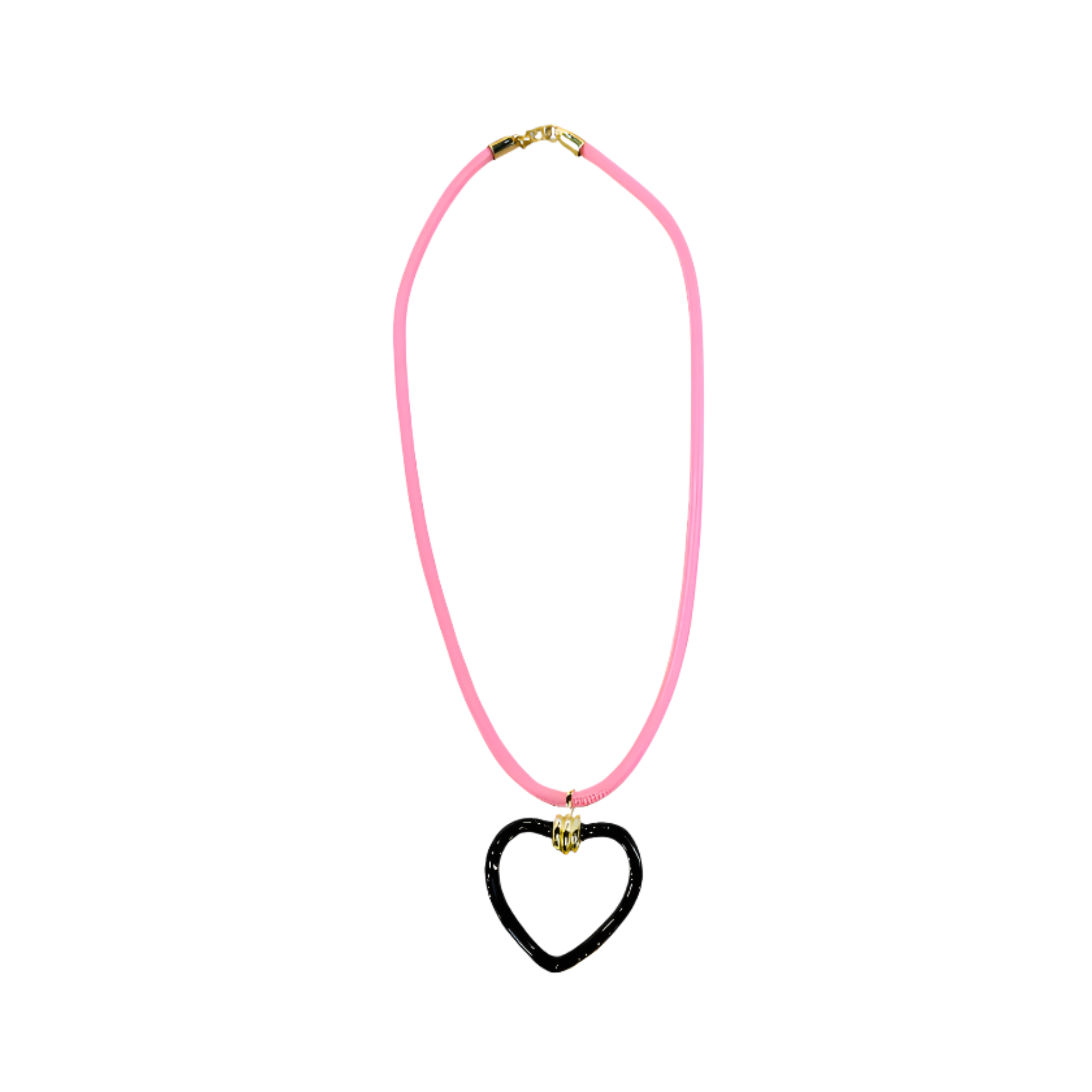 Pink colored paracord necklace with  gold-filled and black enamel heart-shaped charm by HOLST+LEE