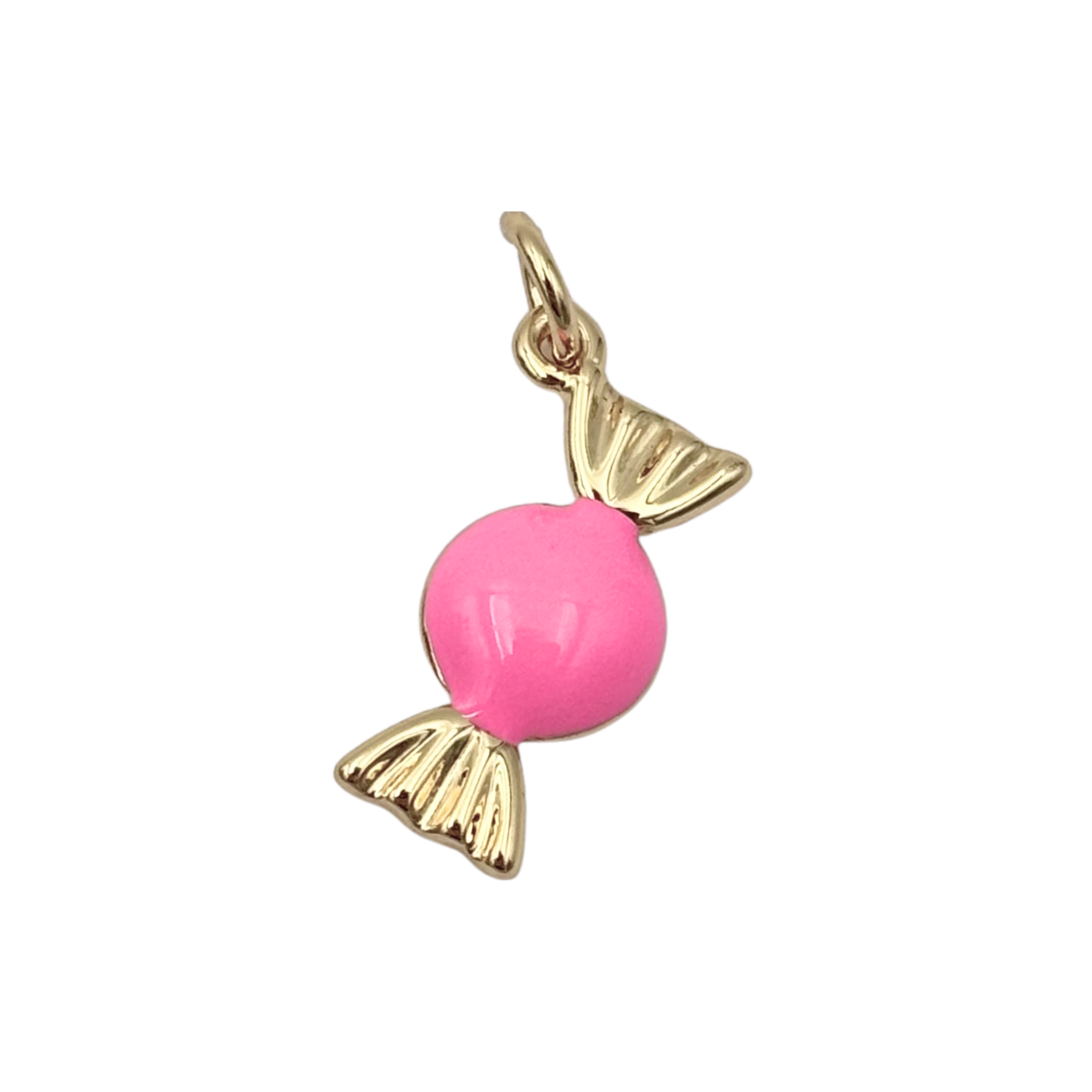Pink enamel candy charm with gold twisted wrapper ends by HOLST+LEE
