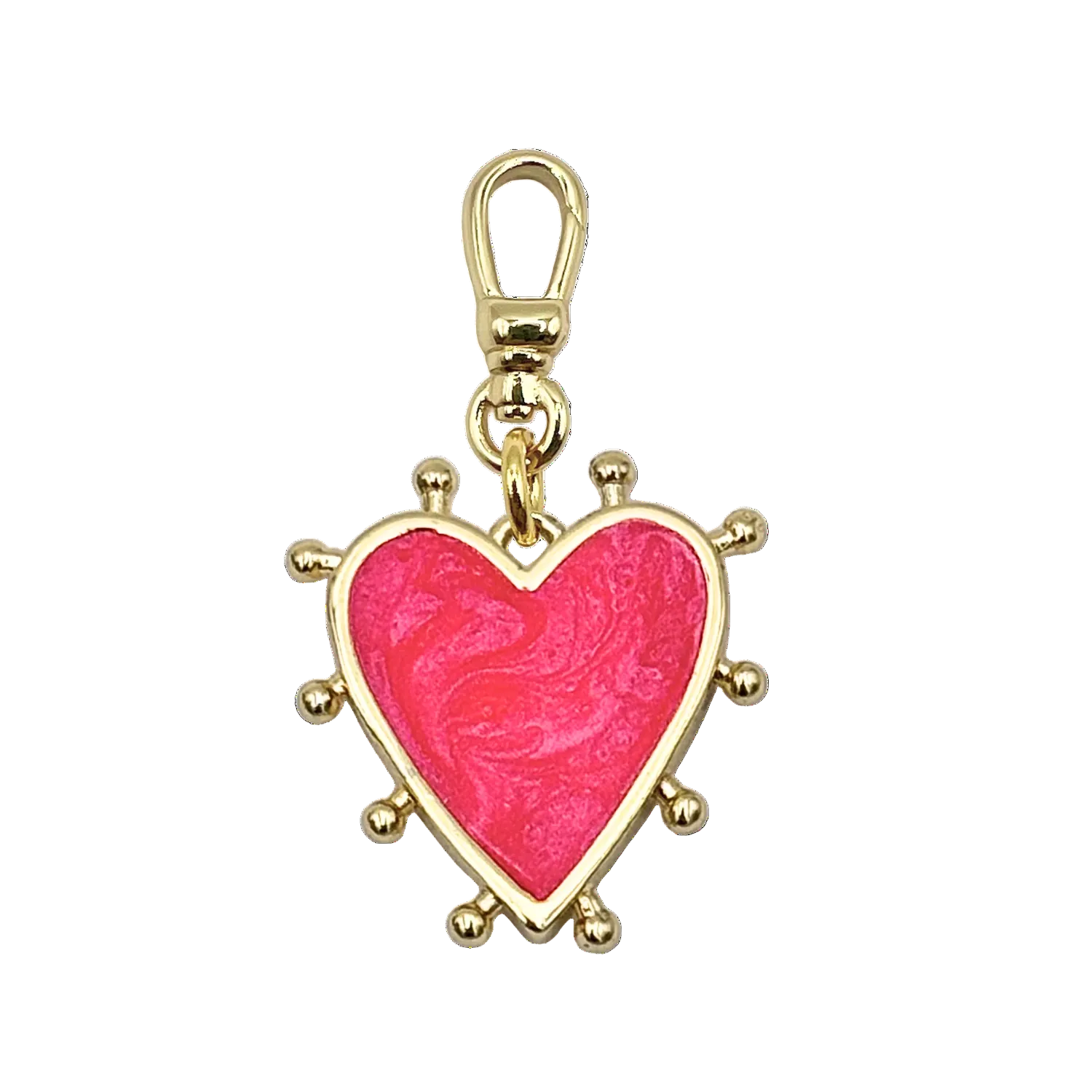 Pink enamel heart charm with swirl detail and gold ball-tipped spike frame with charm clip by HOLST+LEE