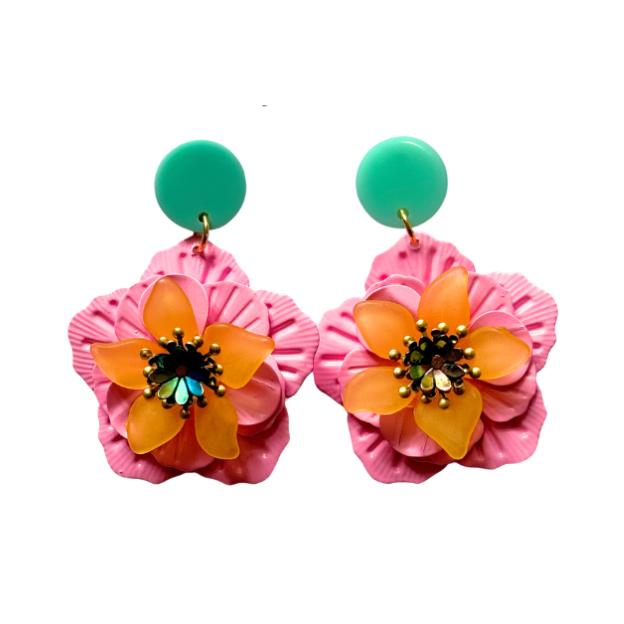 Pink Metal Flower Post Earrings