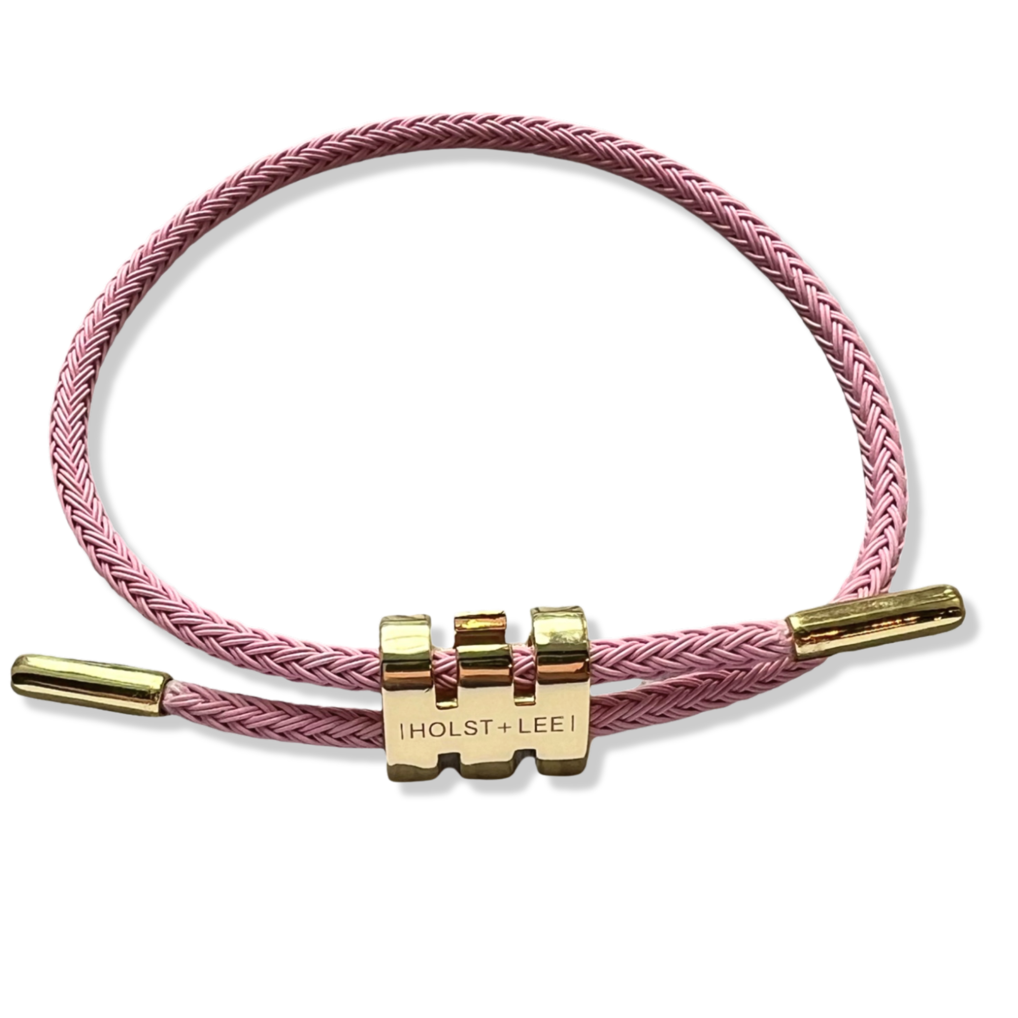Pink braided rope bracelet with gold sliding clasp by HOLST+LEE
