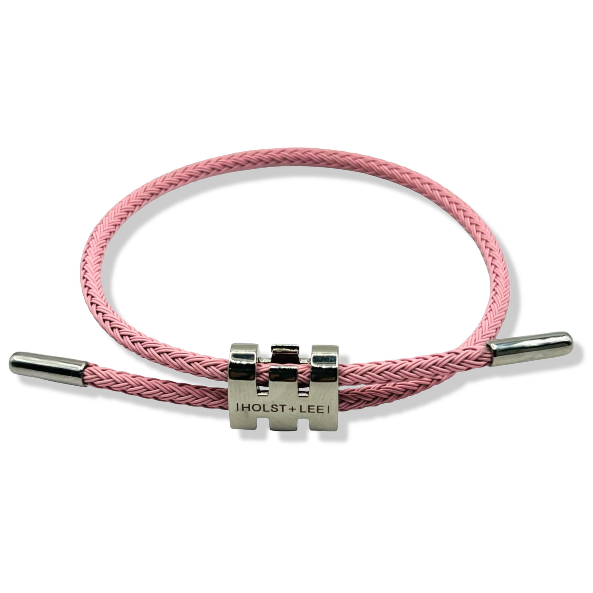 Pink braided rope bracelet with silver sliding clasp by HOLST+LEE