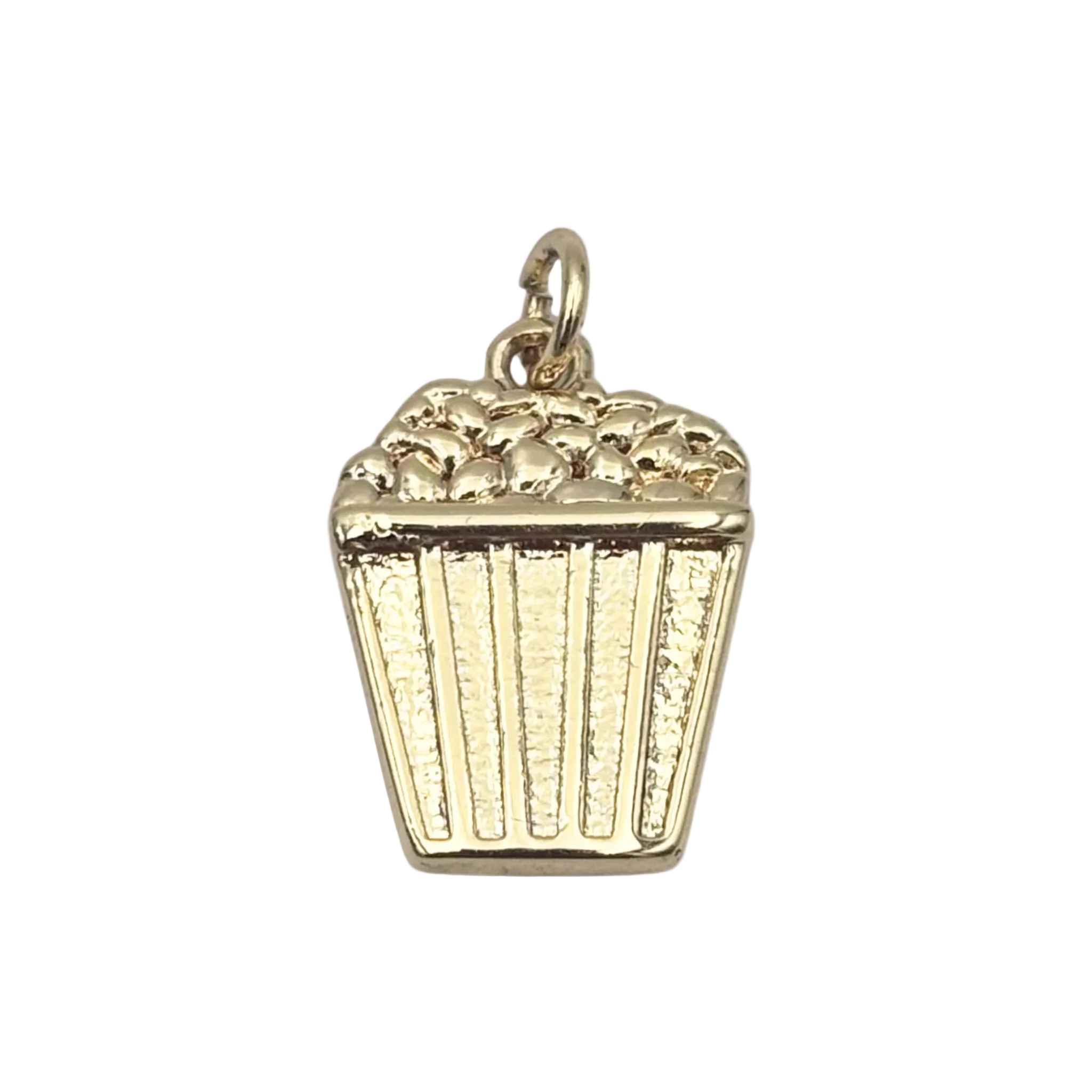 Gold popcorn bucket charm with textured kernels and striped tub detail by HOLST+LEE