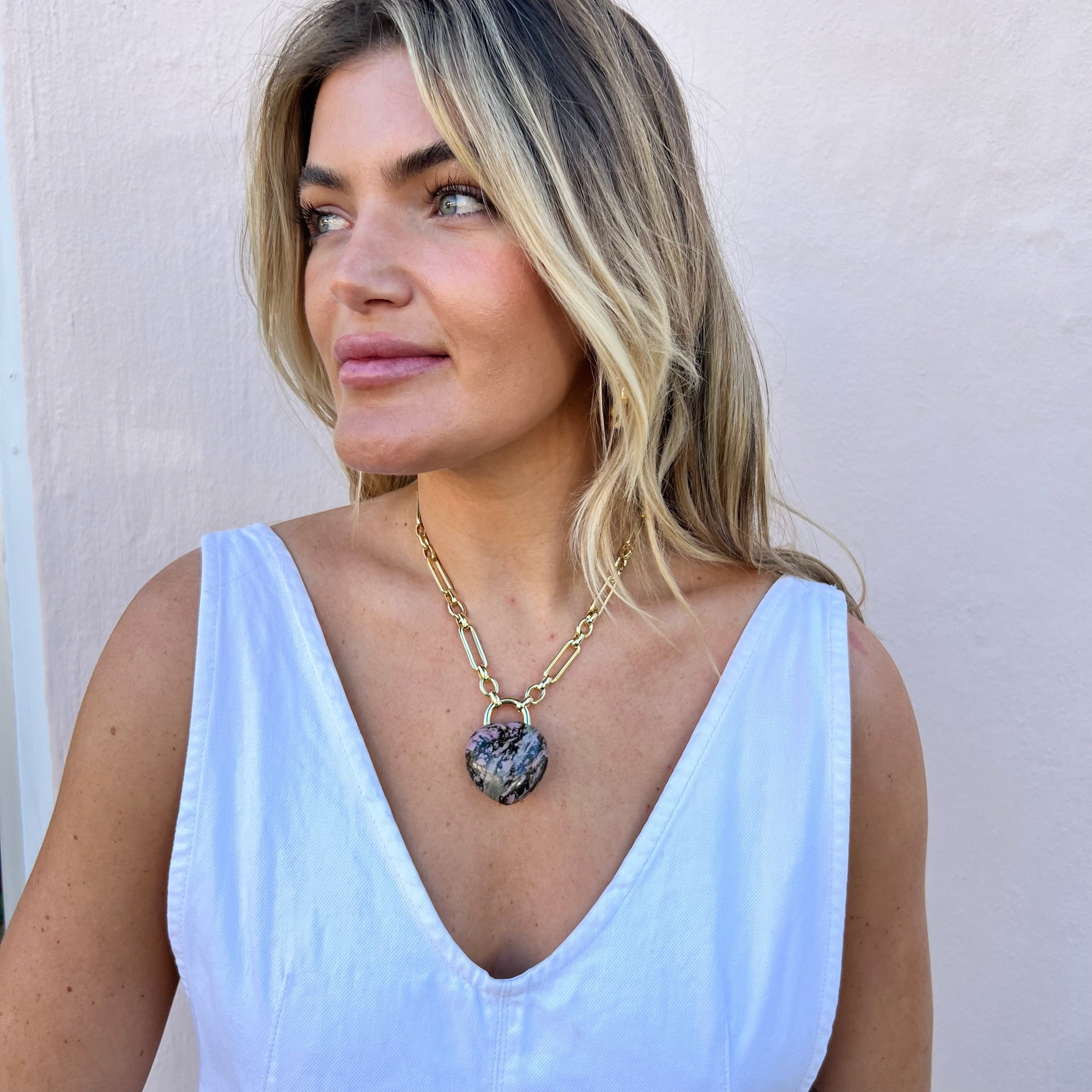 Purple Agate Heart Locket Necklace 