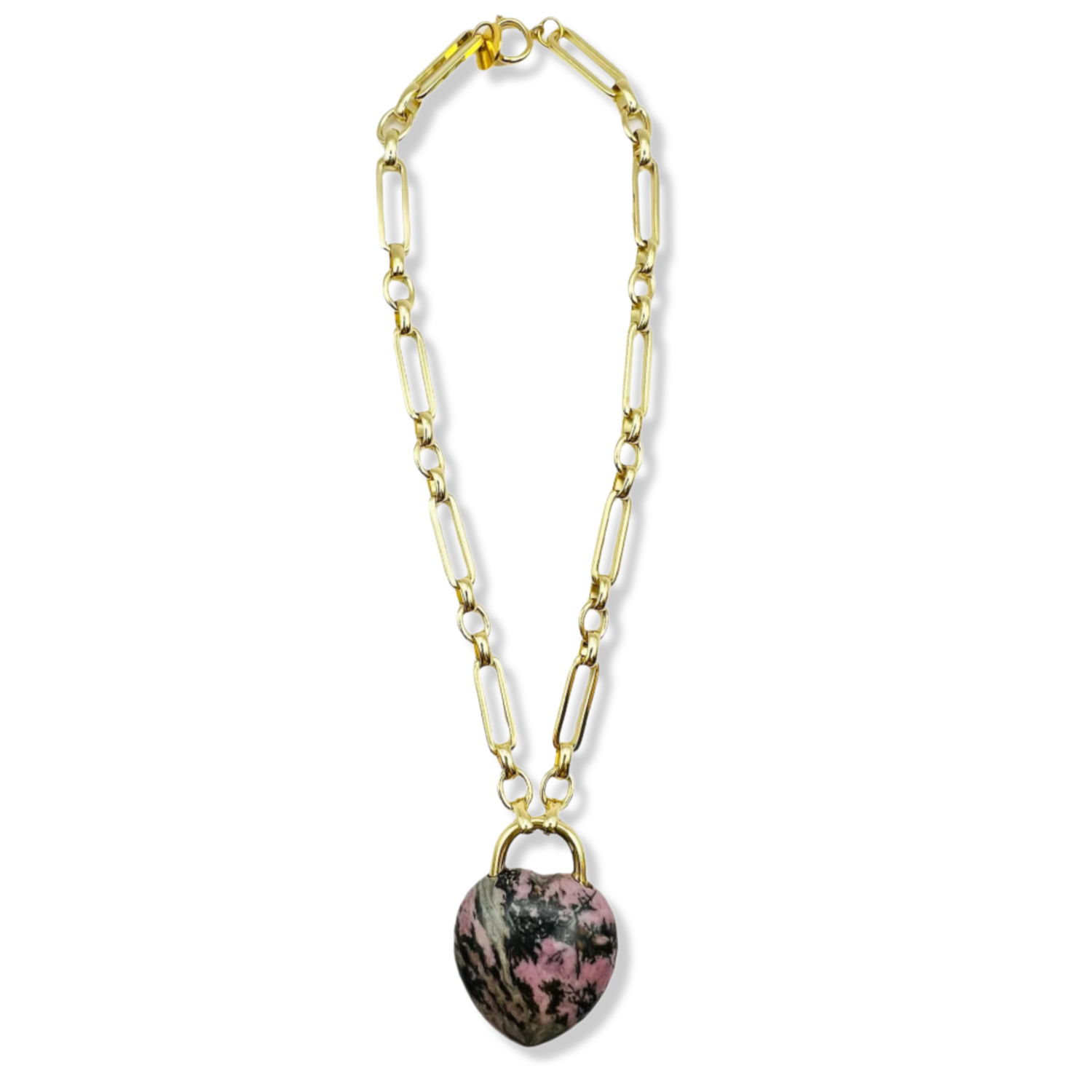 Gold chunky link necklace with large purple agate heart pendant by HOLST+LEE