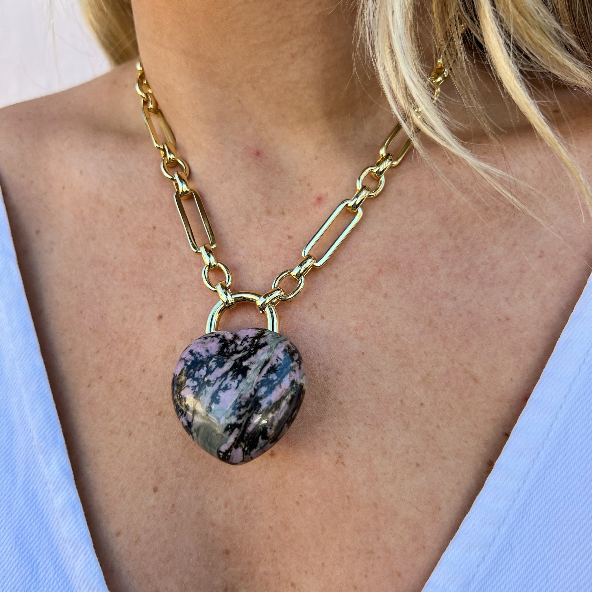 Purple Agate Necklace Heart Locket 