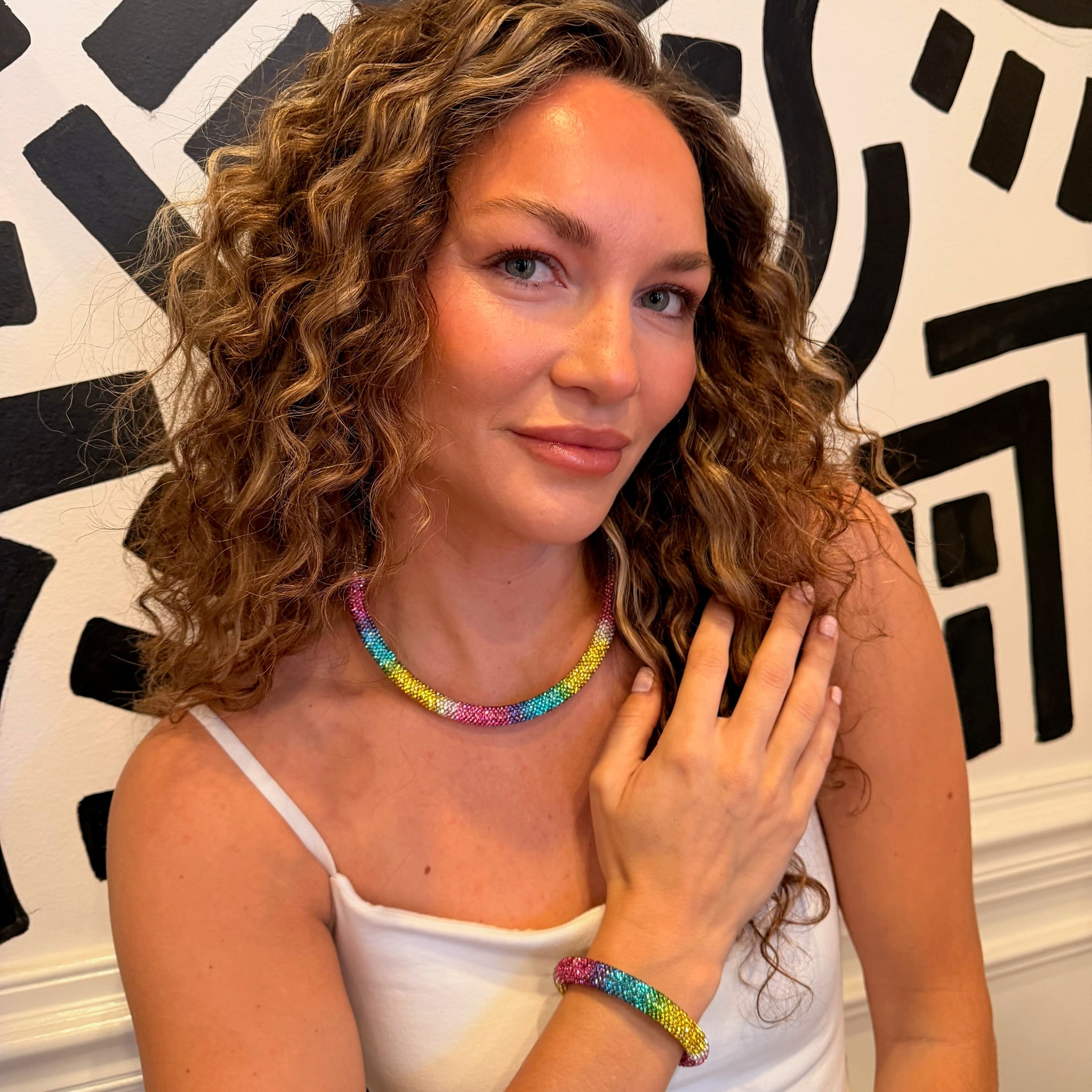 RainbowSparkleNecklace-on model