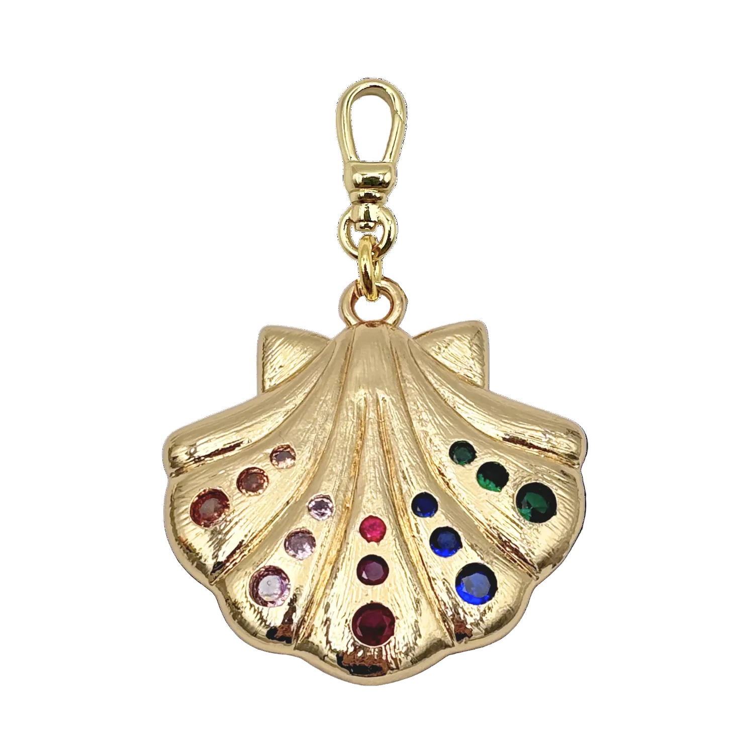 Gold shell-shaped pendant with colorful gemstones with gold charm clip by HOLST+LEE