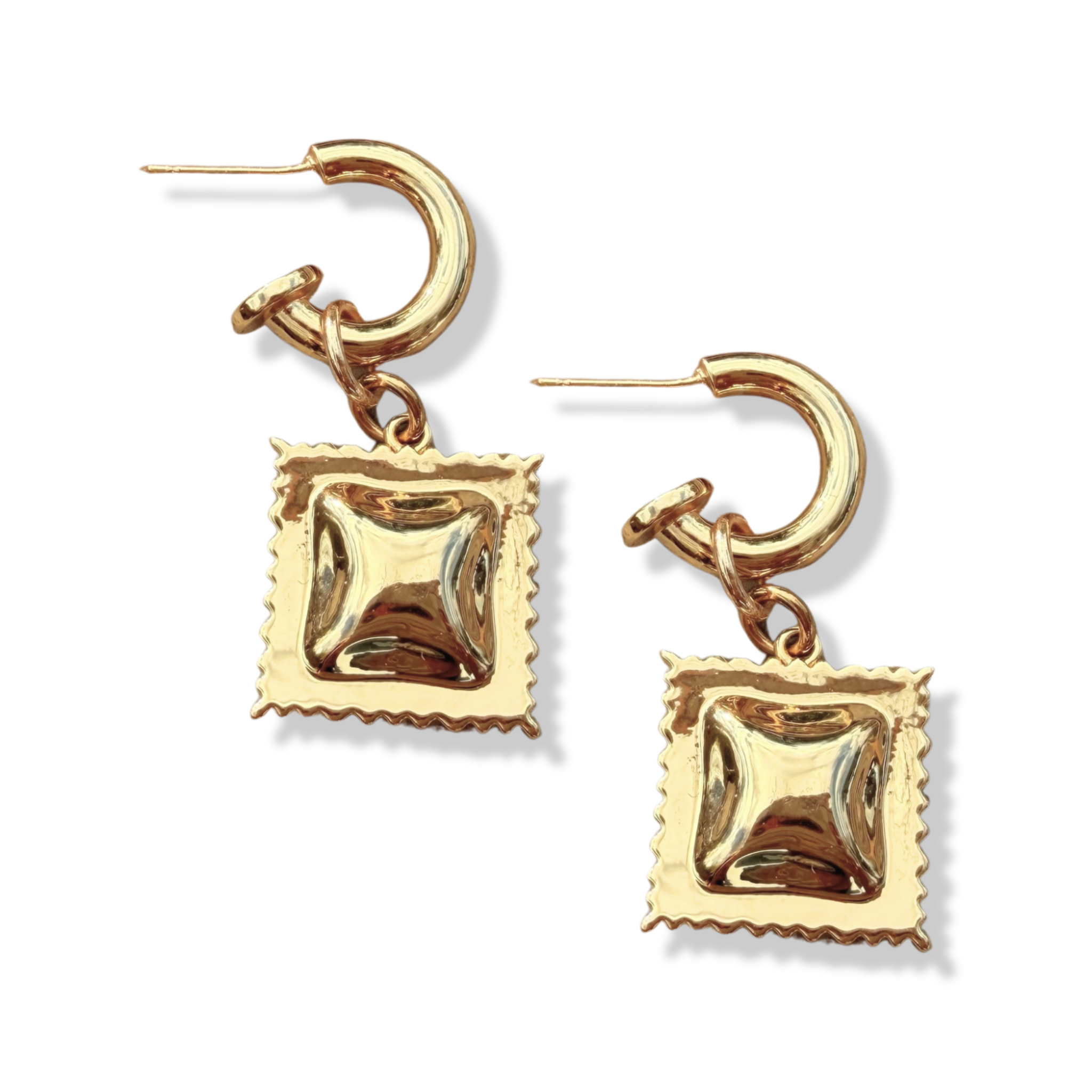 18K gold-filled Pasta charm earrings on gold hoops by HOLST+LEE