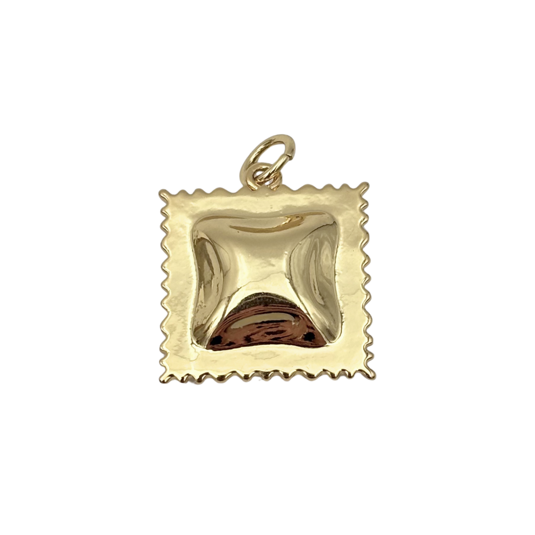 Gold ravioli pasta charm with puffed center and crimped edge detail by HOLST+LEE
