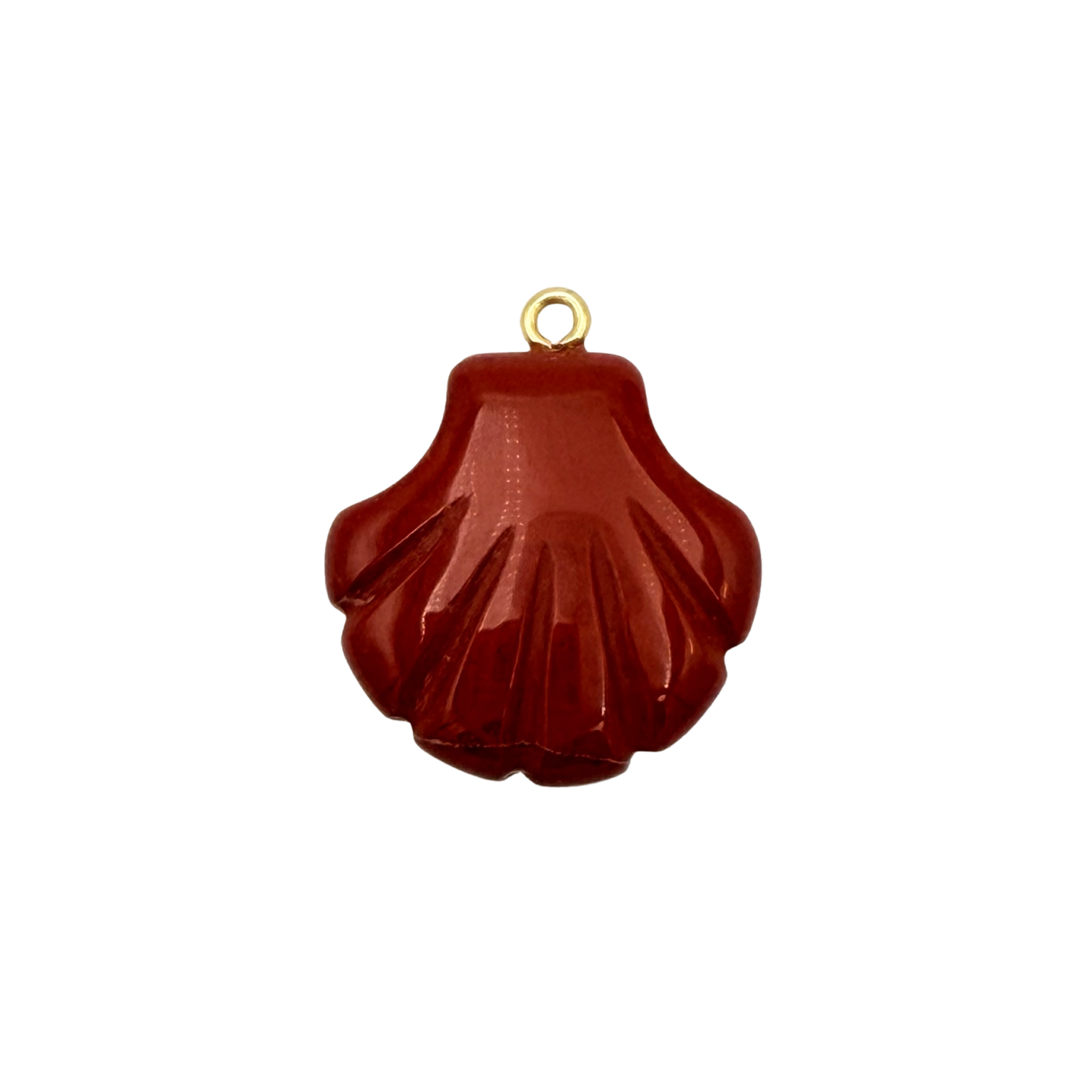 Red agate carved scallop shell charm with polished stone finish by HOLST+LEE