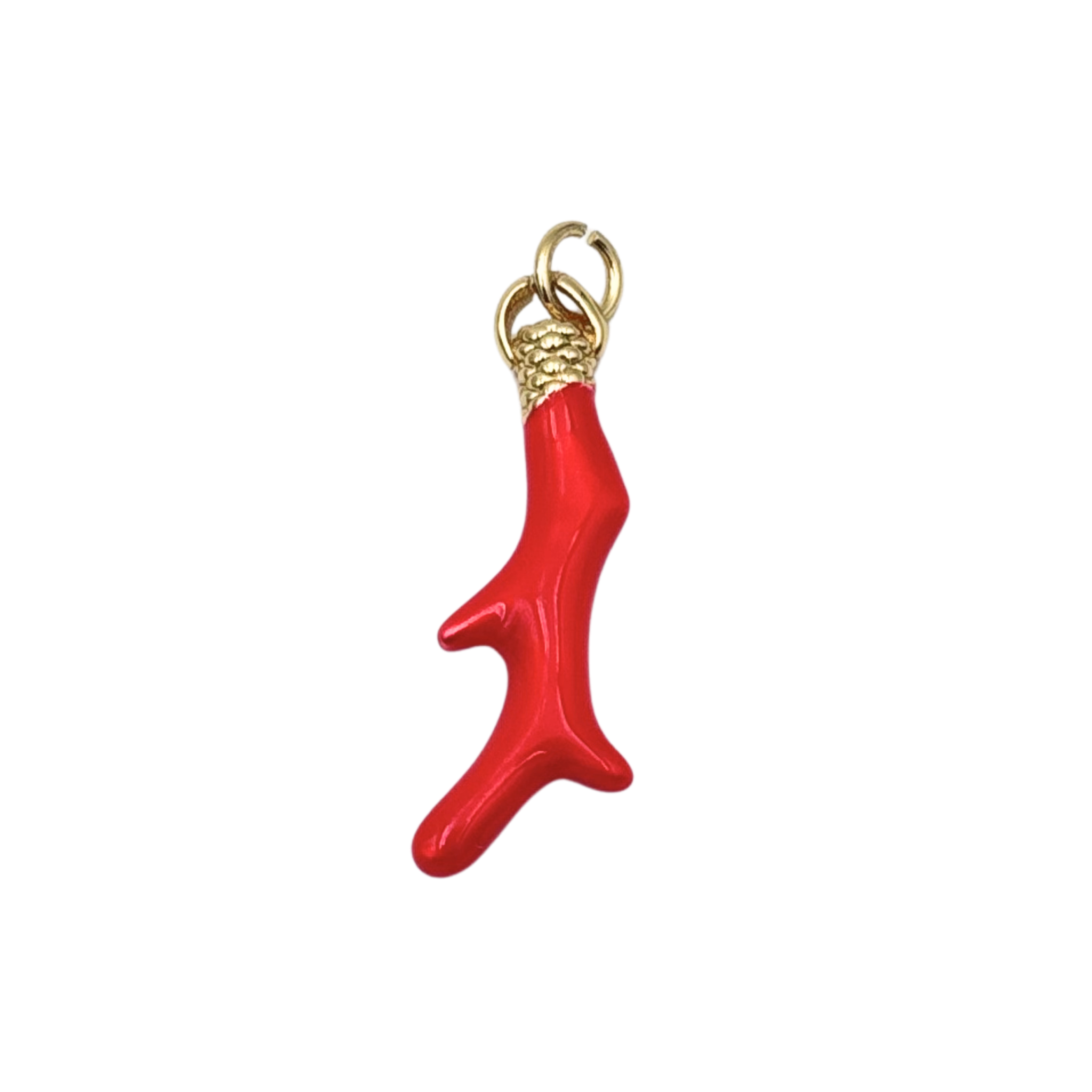 Polished red enamel coral branch charm with textured gold granulated cap by HOLST+LEE