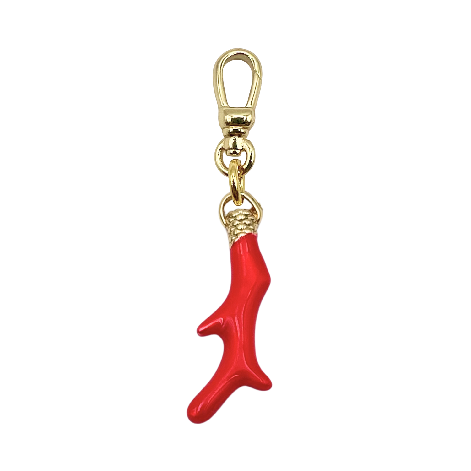 Red enamel coral charm with gold charm clip by HOLST+LEE