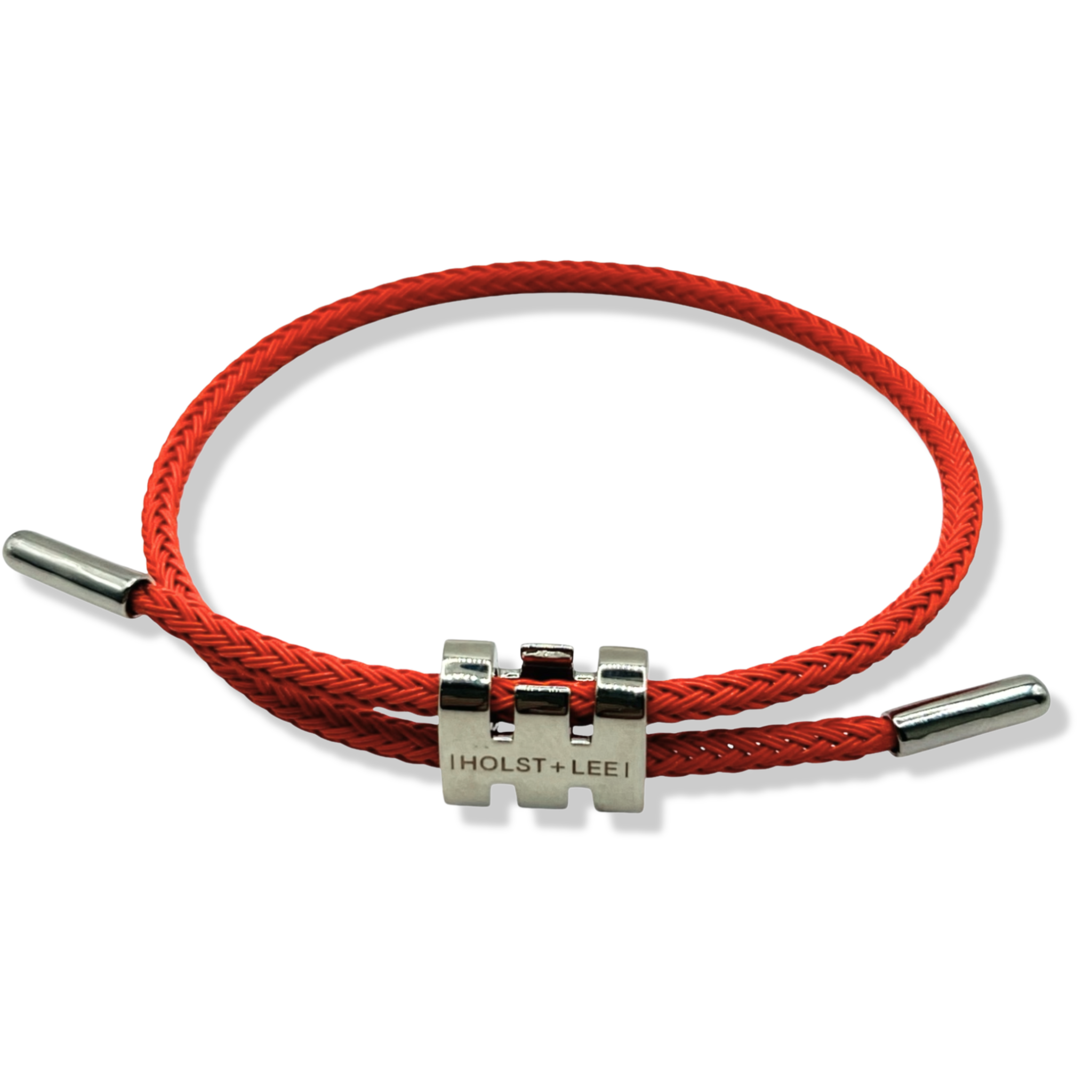 Red braided rope bracelet with silver sliding clasp by HOLST+LEE