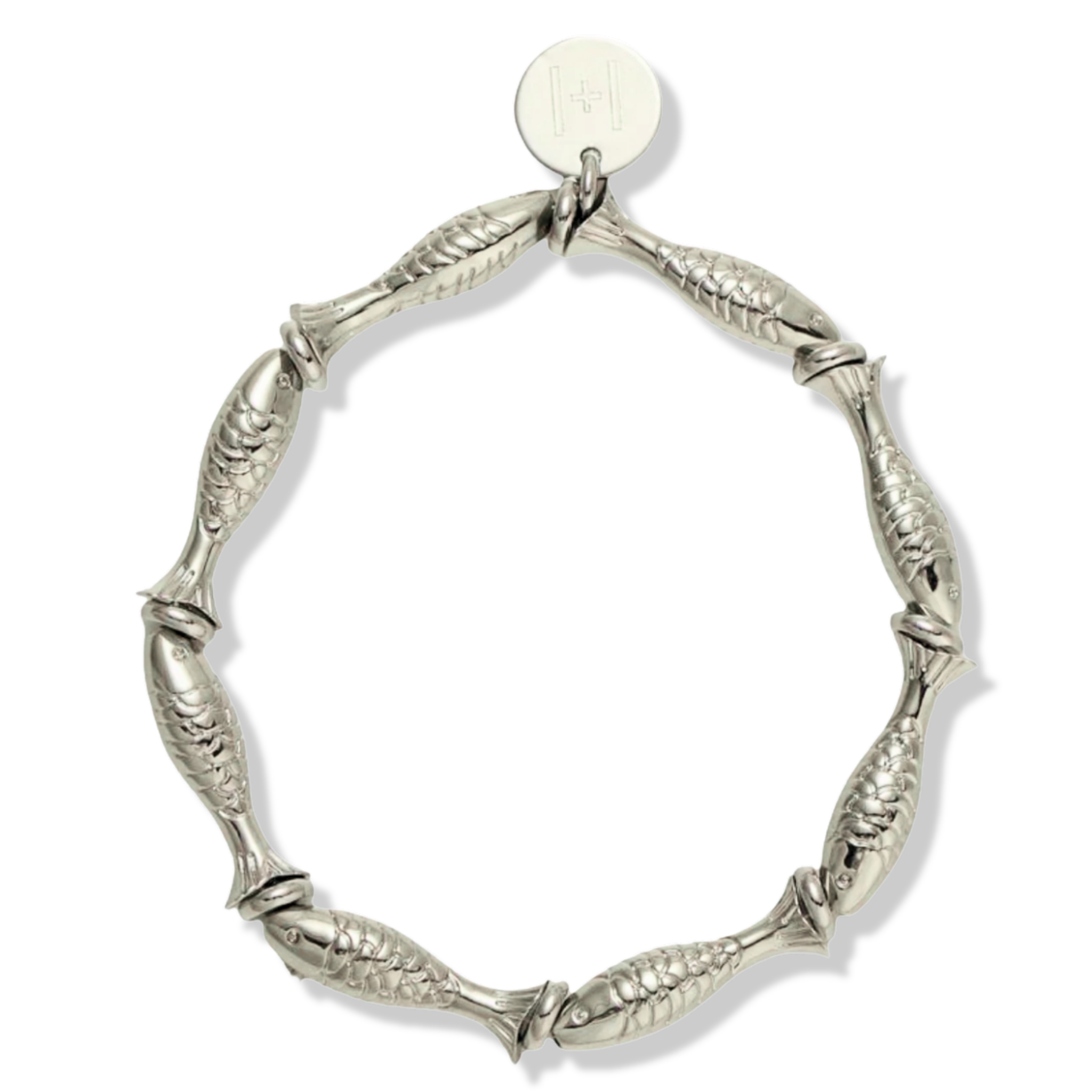Silver linked fish beaded bracelet with branded coin charm by HOLST+LEE