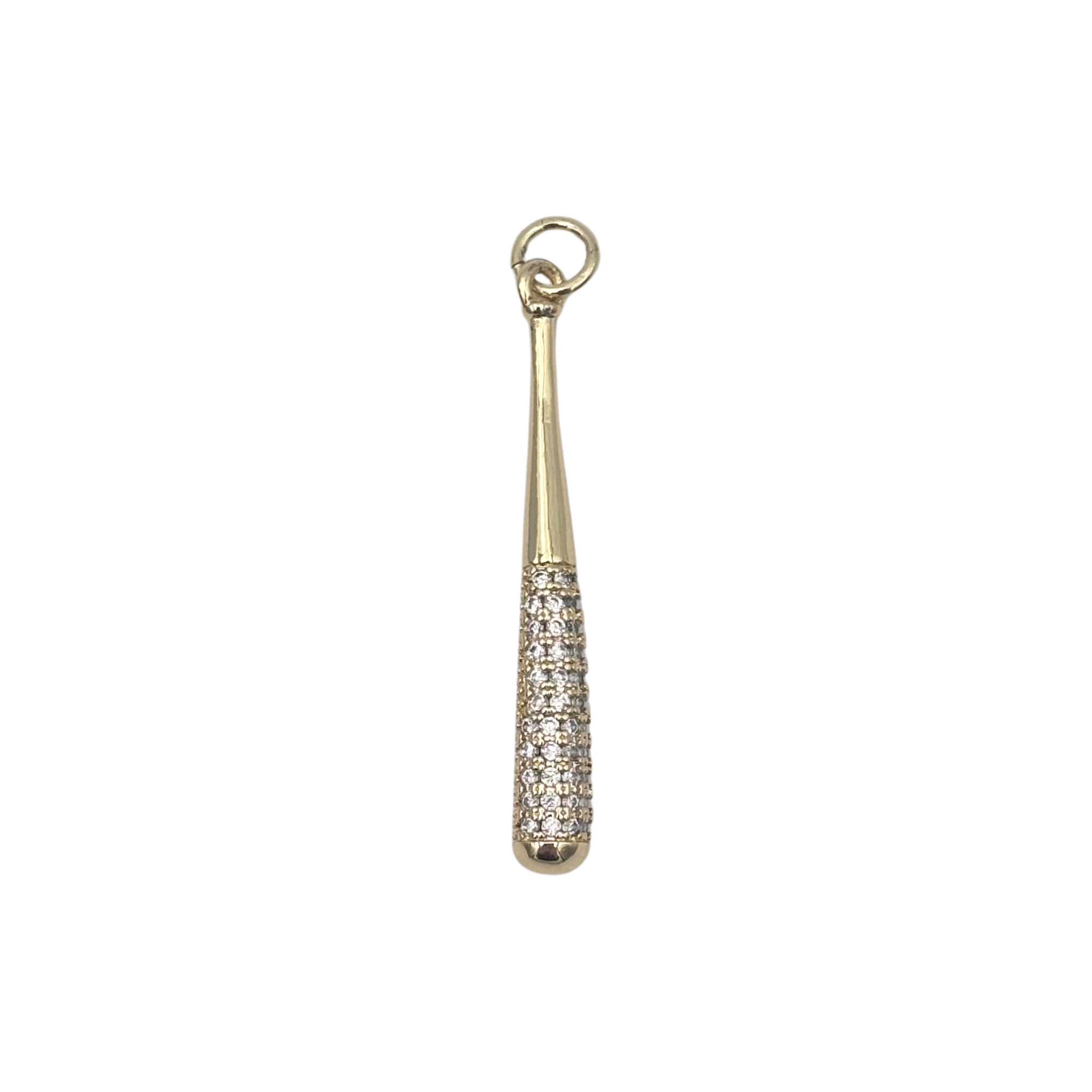 Gold baseball bat charm with smooth tapered handle and pavé rhinestone-covered barrel by HOLST+LEE
