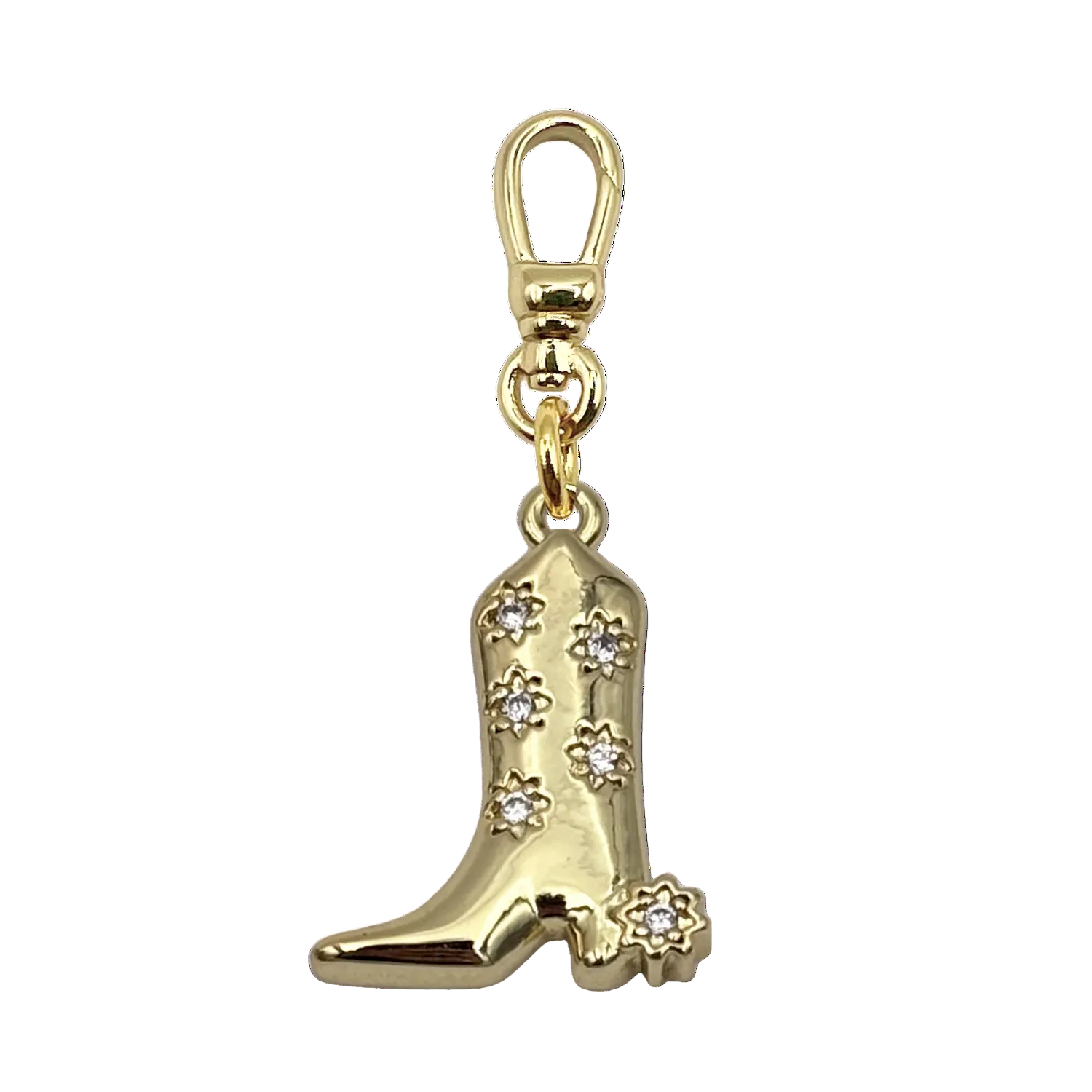 Gold cowboy boot charm with diamond flower accents with gold charm clip by HOLST+LEE