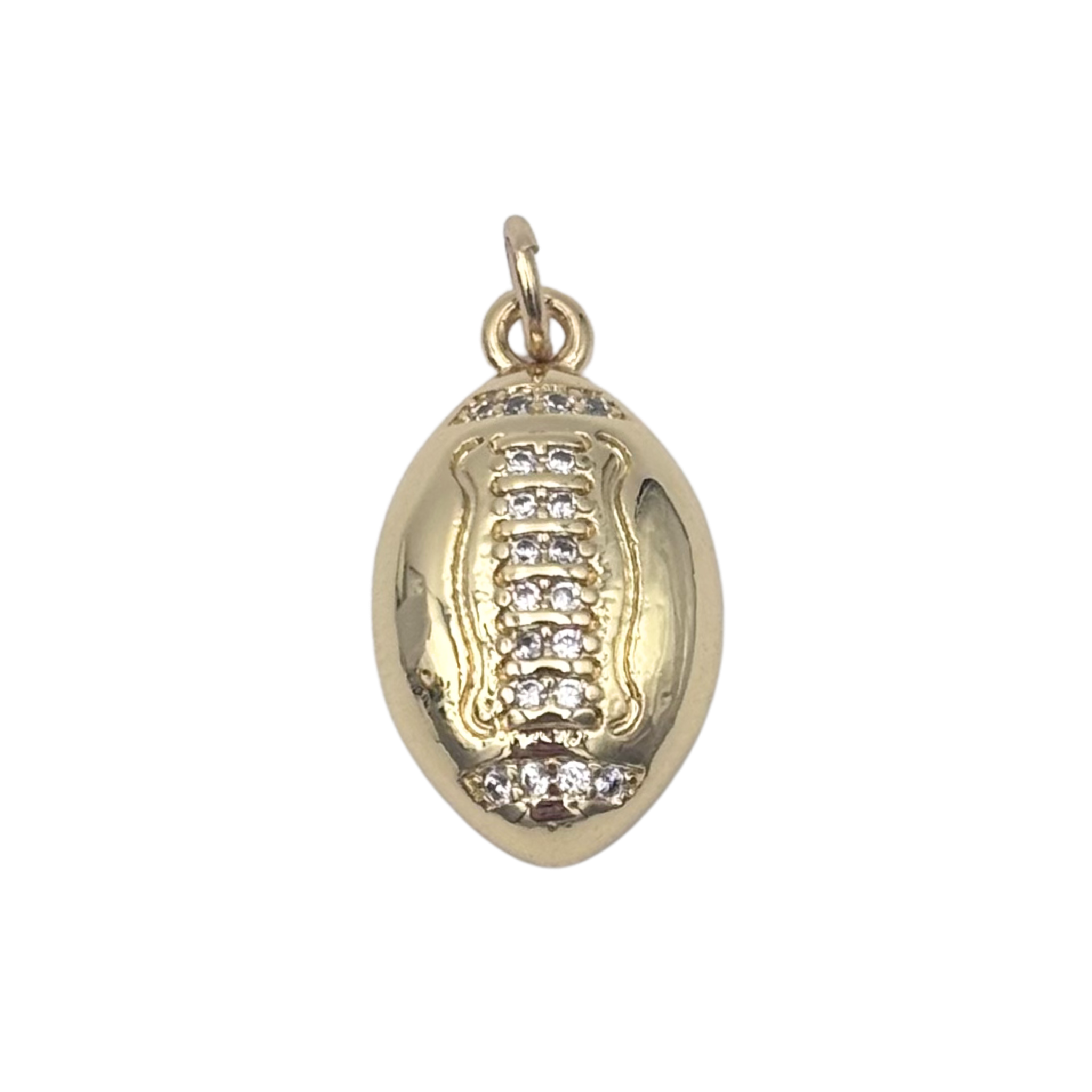 Gold football charm with pavé rhinestone lace detail by HOLST+LEE