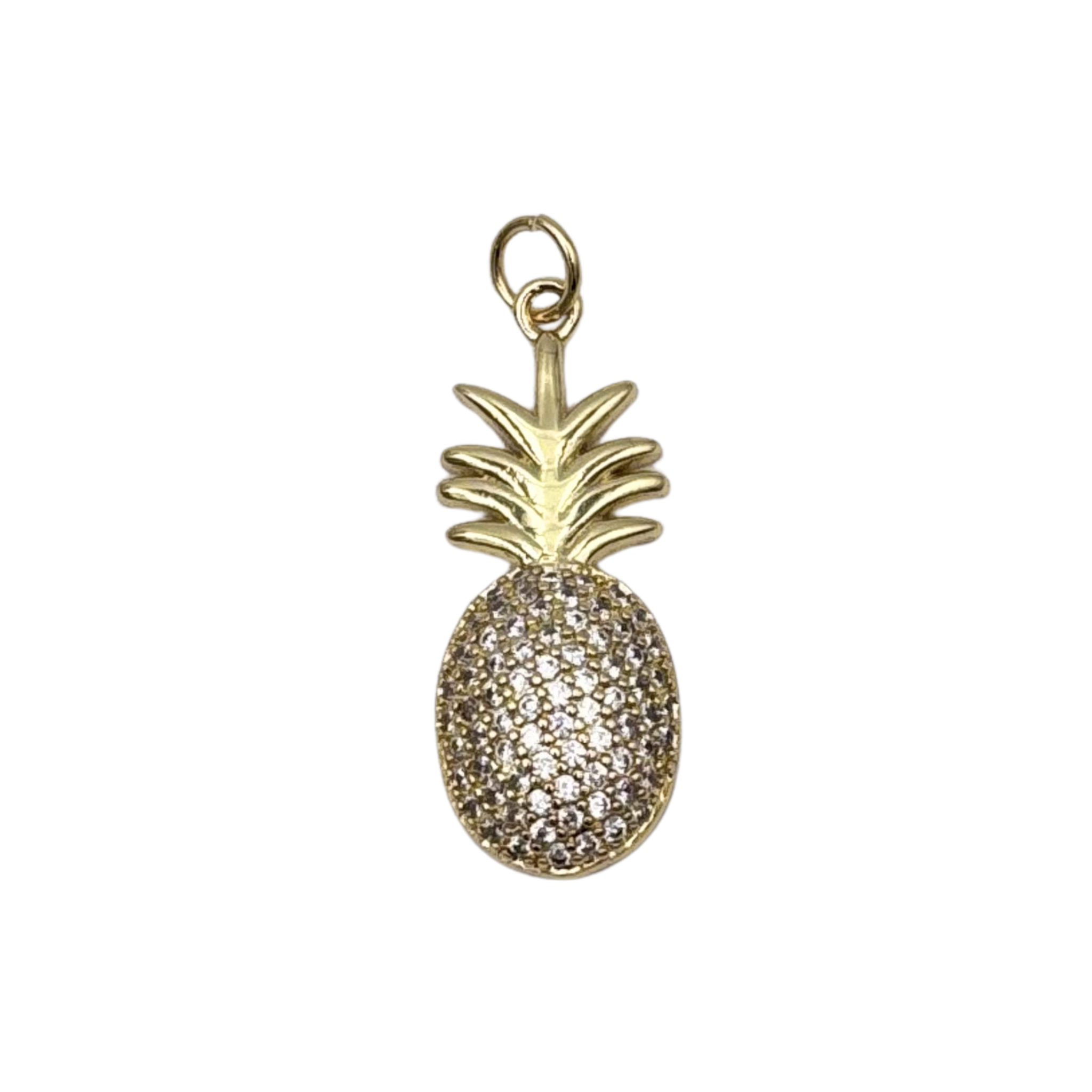Gold pineapple charm with fully pavé set rhinestone body and gold crown leaves by HOLST+LEE