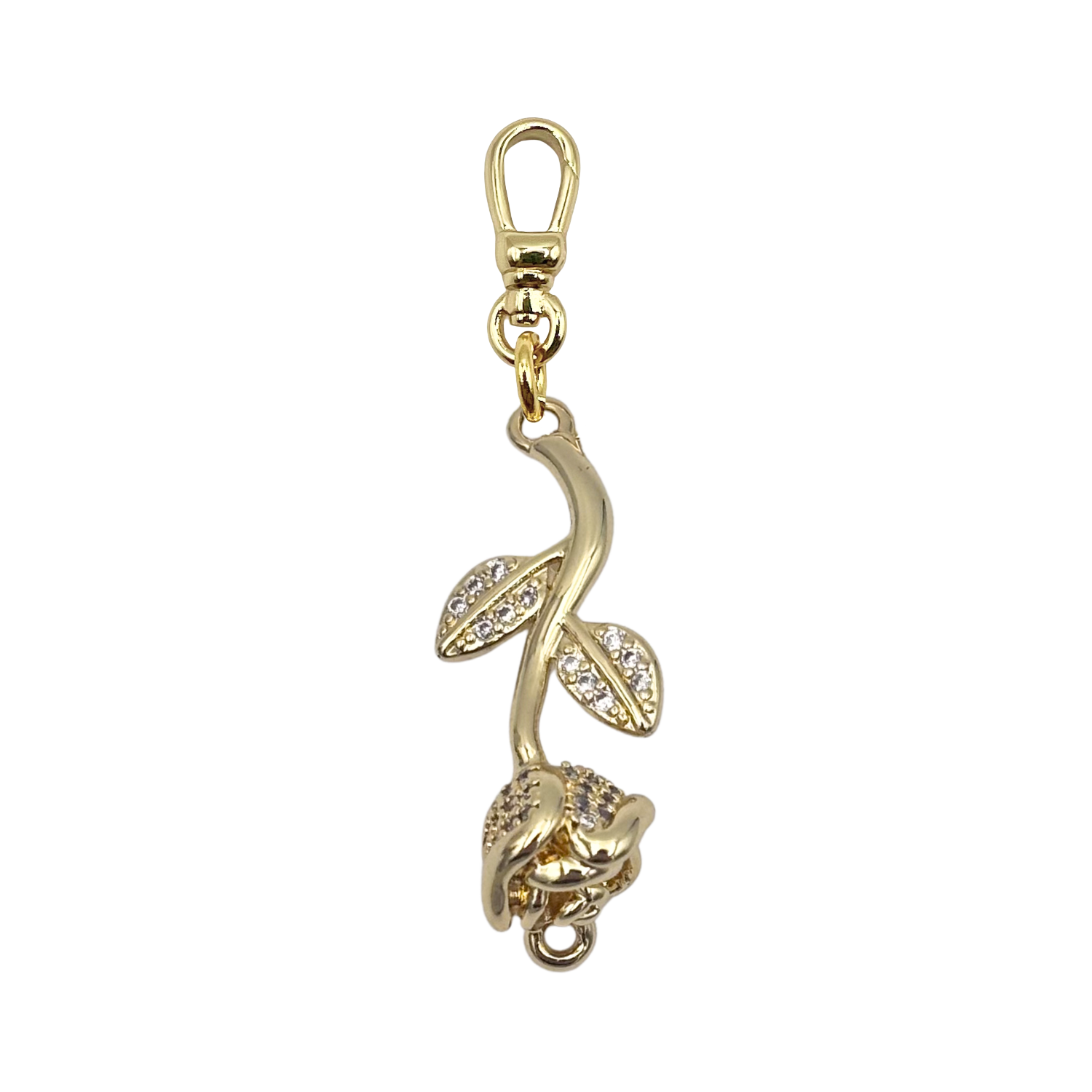 Gold and rhinestone encrusted rose charm with charm clip by HOLST+LEE 