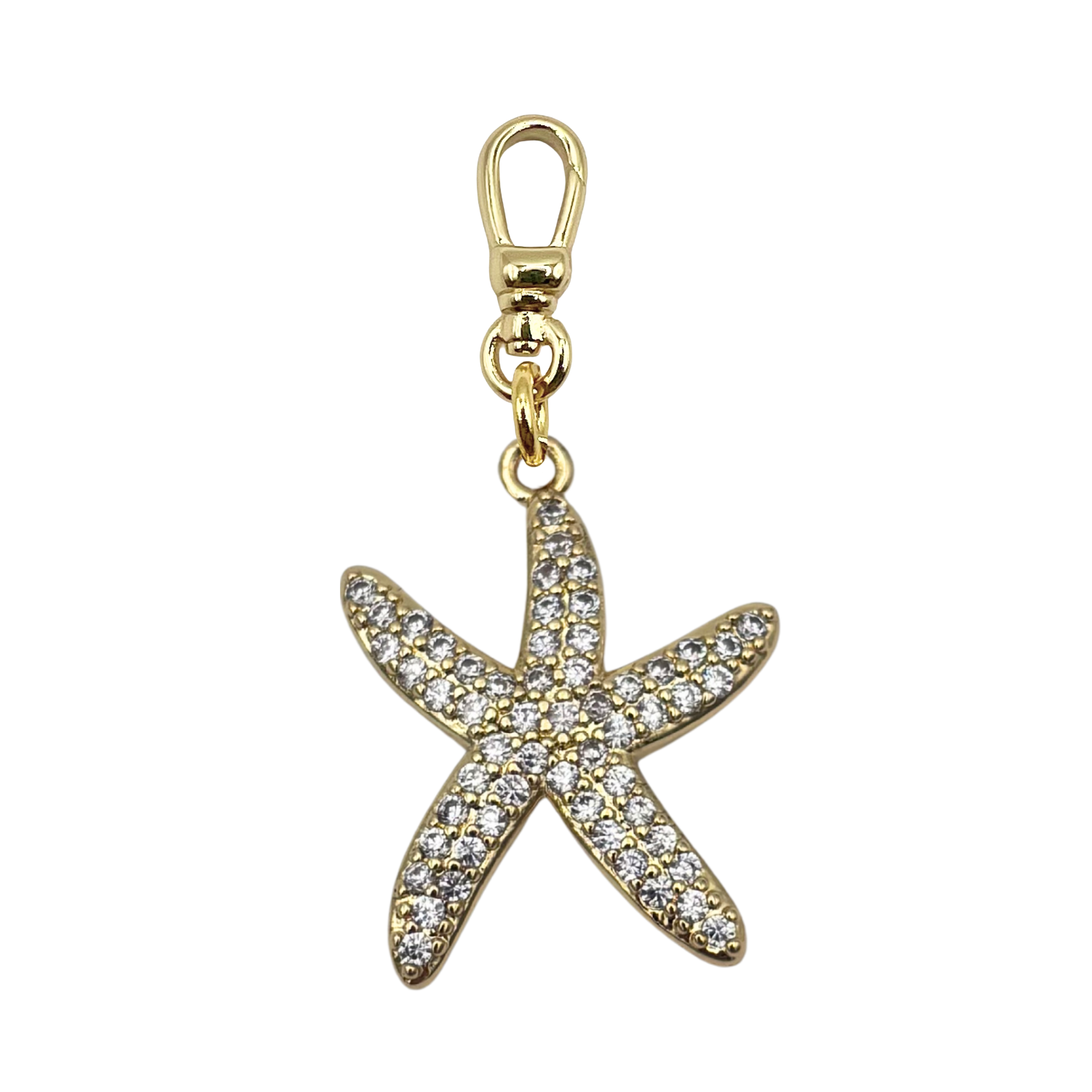 Gold starfish charm with clear stones with gold charm clip by HOLST+LEE