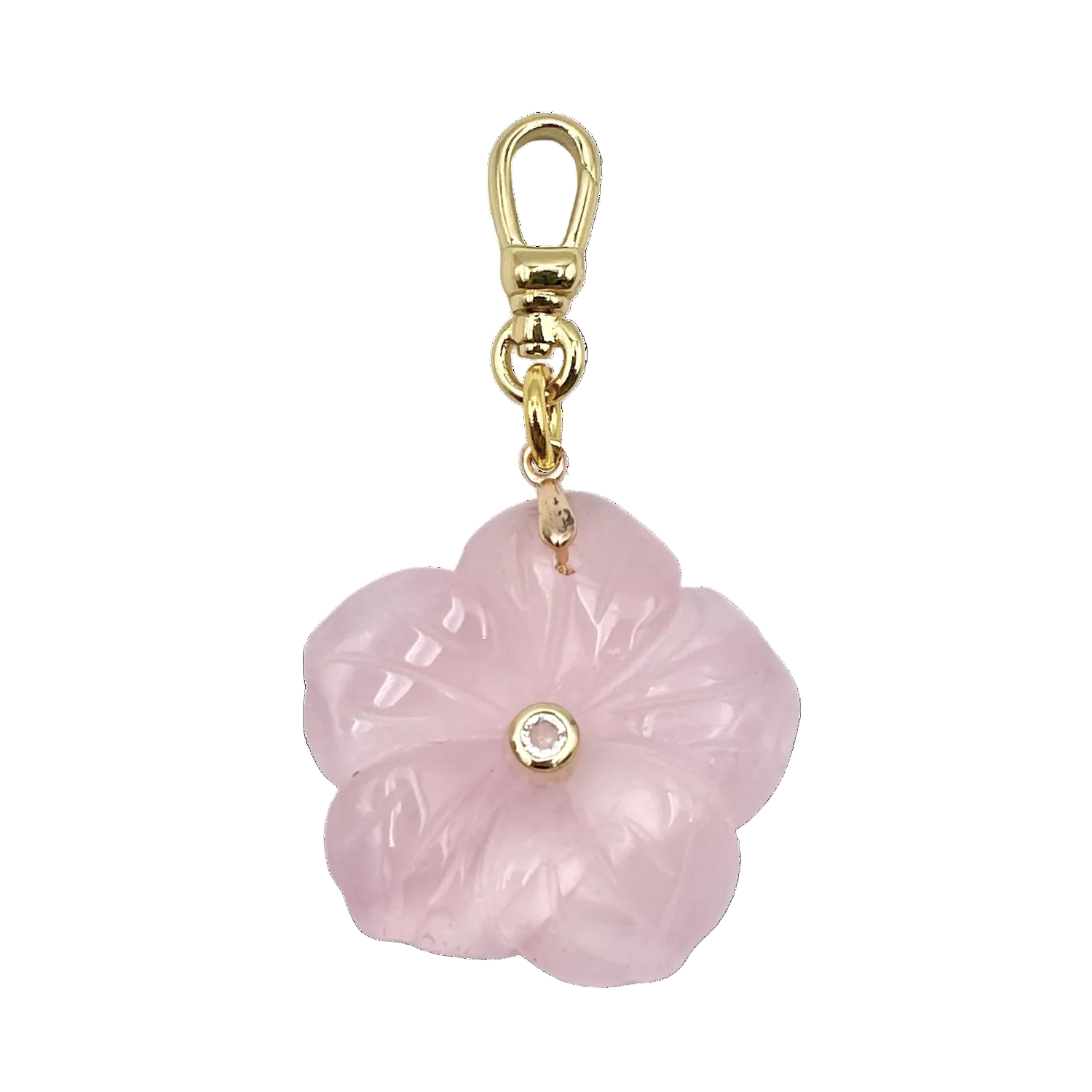 Pink semi-precious flower pendant with rhinestone center piece with gold charm clip by HOLST_+LEE