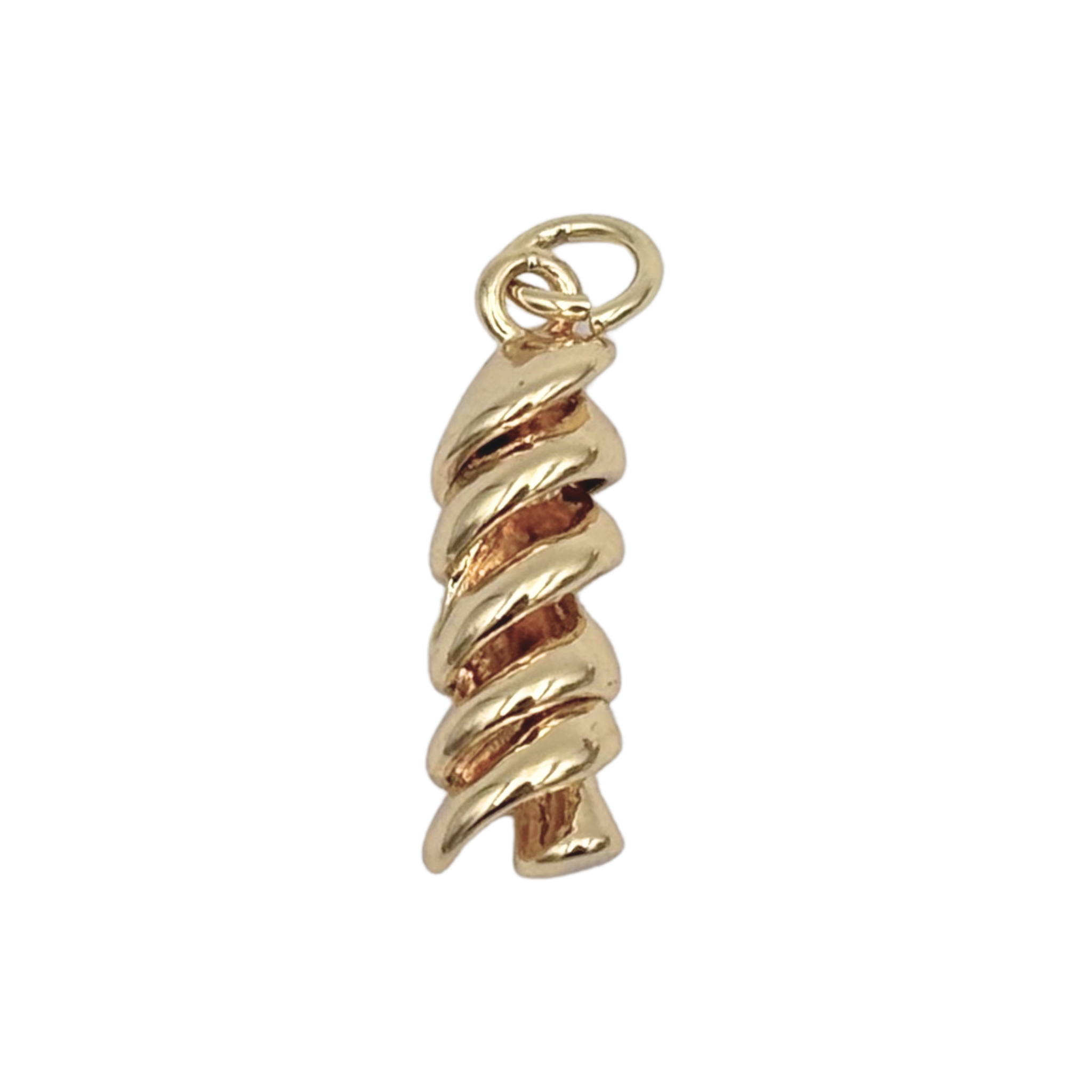 Polished gold rotini pasta charm with twisted ribbed detail by HOLST LEE